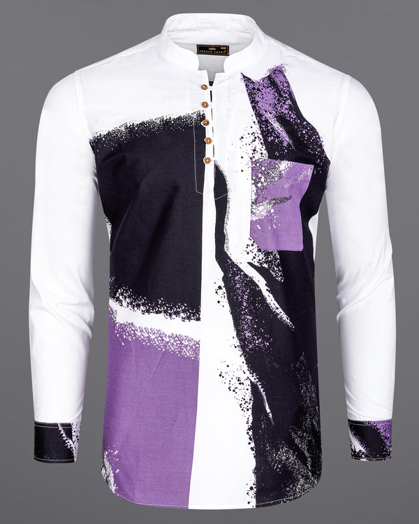 Bright White with Viola Purple and Black Printed Premium Cotton Kurta Shirt 8198-KS -38,8198-KS -H-38,8198-KS -39,8198-KS -H-39,8198-KS -40,8198-KS -H-40,8198-KS -42,8198-KS -H-42,8198-KS -44,8198-KS -H-44,8198-KS -46,8198-KS -H-46,8198-KS -48,8198-KS -H-48,8198-KS -50,8198-KS -H-50,8198-KS -52,8198-KS -H-52