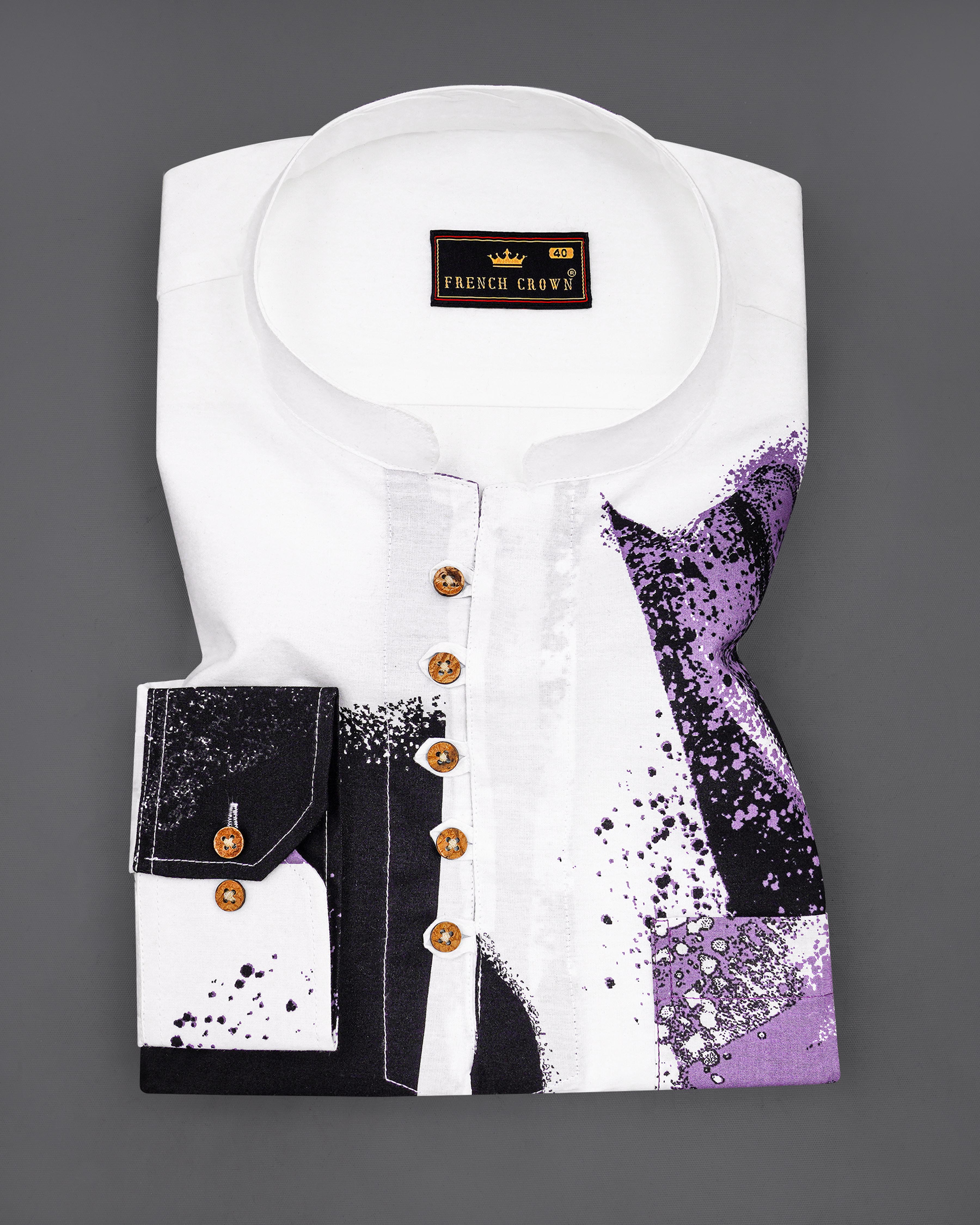 Bright White with Viola Purple and Black Printed Premium Cotton Kurta Shirt 8198-KS -38,8198-KS -H-38,8198-KS -39,8198-KS -H-39,8198-KS -40,8198-KS -H-40,8198-KS -42,8198-KS -H-42,8198-KS -44,8198-KS -H-44,8198-KS -46,8198-KS -H-46,8198-KS -48,8198-KS -H-48,8198-KS -50,8198-KS -H-50,8198-KS -52,8198-KS -H-52