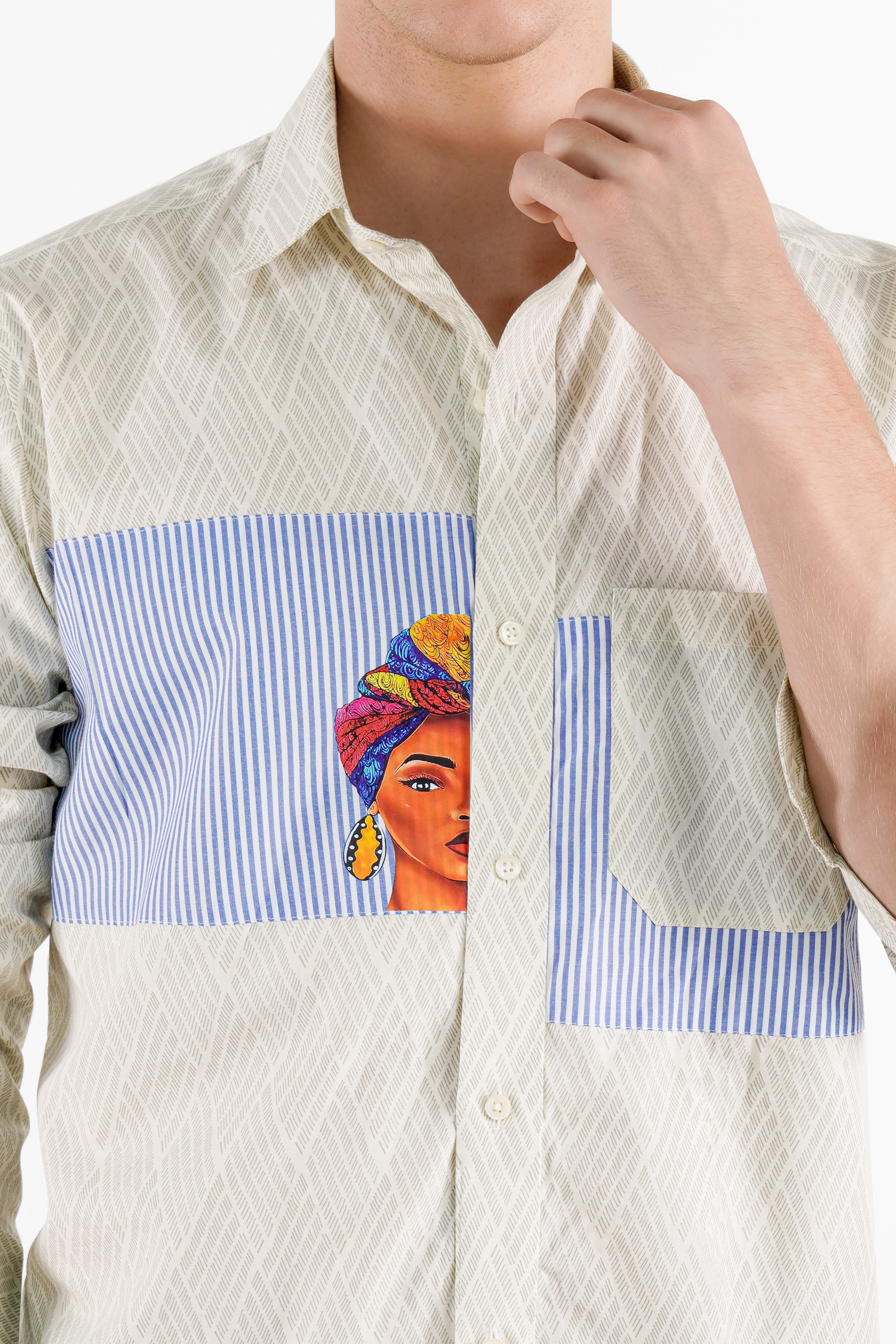 Cararra Brown with Yonder Blue Striped Funky Printed Premium Cotton Designer Shirt