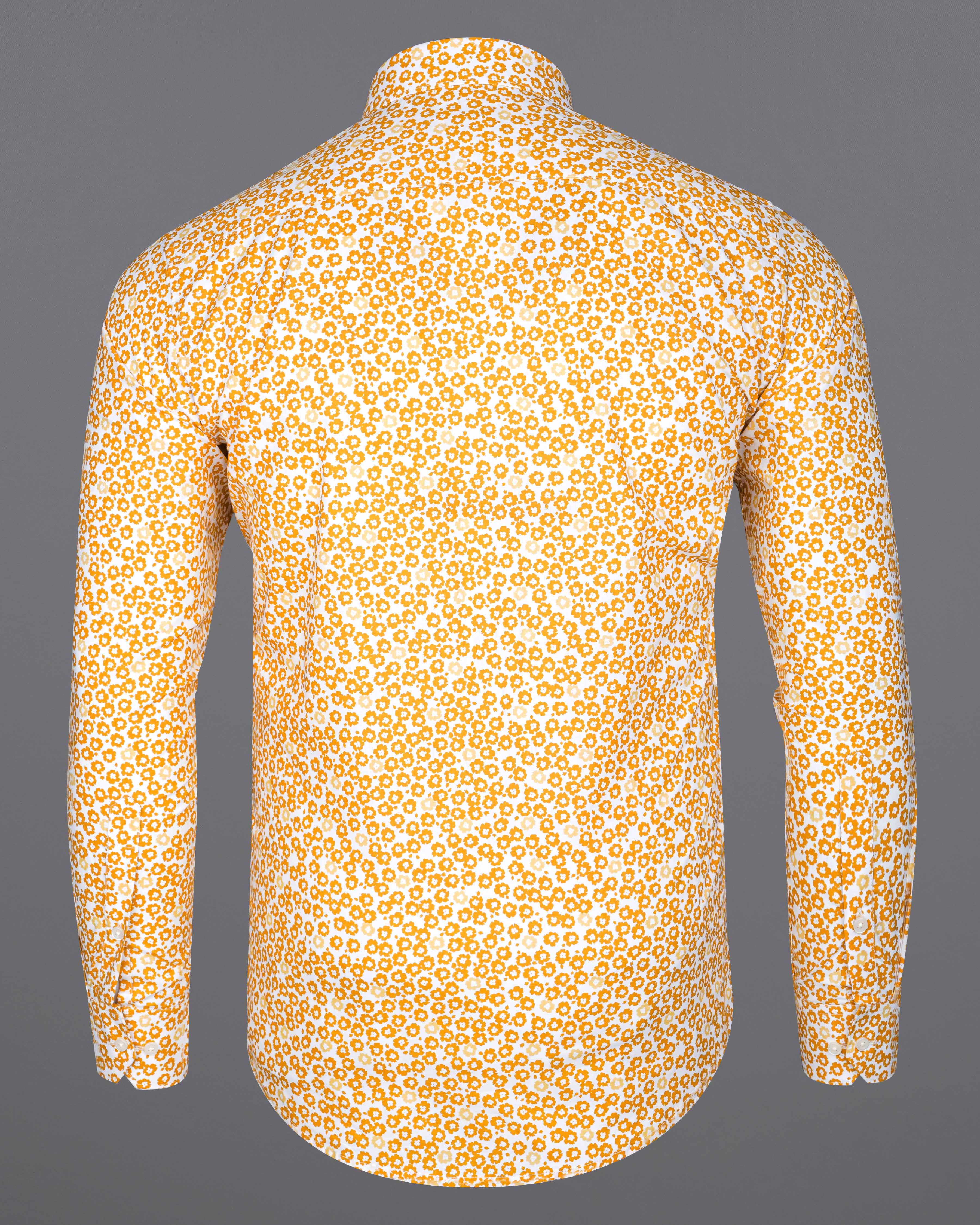Cantaloupe Yellow with White Ditsy Printed Premium Cotton Shirt 8239-38,8239-H-38,8239-39,8239-H-39,8239-40,8239-H-40,8239-42,8239-H-42,8239-44,8239-H-44,8239-46,8239-H-46,8239-48,8239-H-48,8239-50,8239-H-50,8239-52,8239-H-52