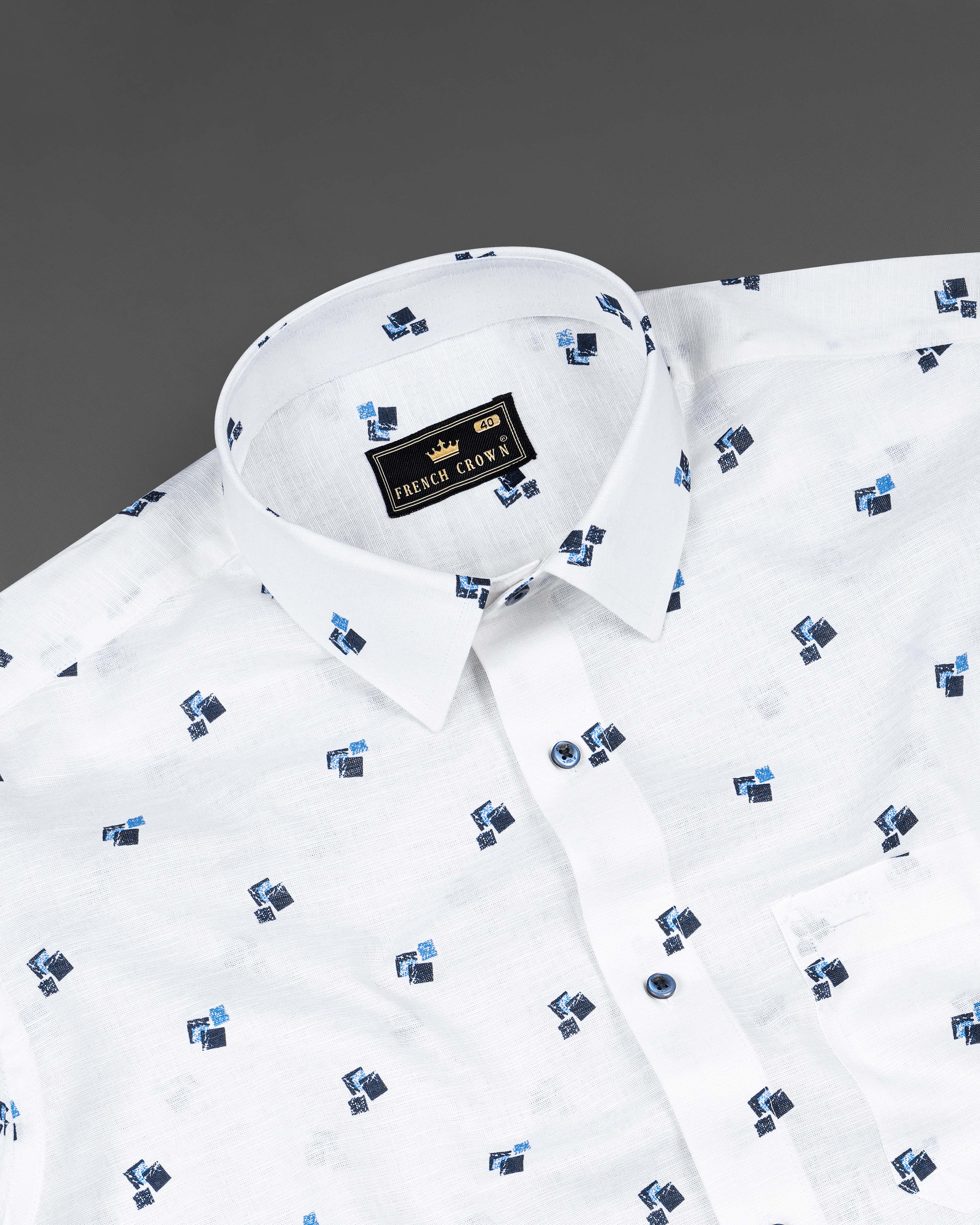 Bright White with Madison Blue Box Printed Luxurious Linen Shirt 8259-BLE-38, 8259-BLE-H-38, 8259-BLE-39, 8259-BLE-H-39, 8259-BLE-40, 8259-BLE-H-40, 8259-BLE-42, 8259-BLE-H-42, 8259-BLE-44, 8259-BLE-H-44, 8259-BLE-46, 8259-BLE-H-46, 8259-BLE-48, 8259-BLE-H-48, 8259-BLE-50, 8259-BLE-H-50, 8259-BLE-52, 8259-BLE-H-52