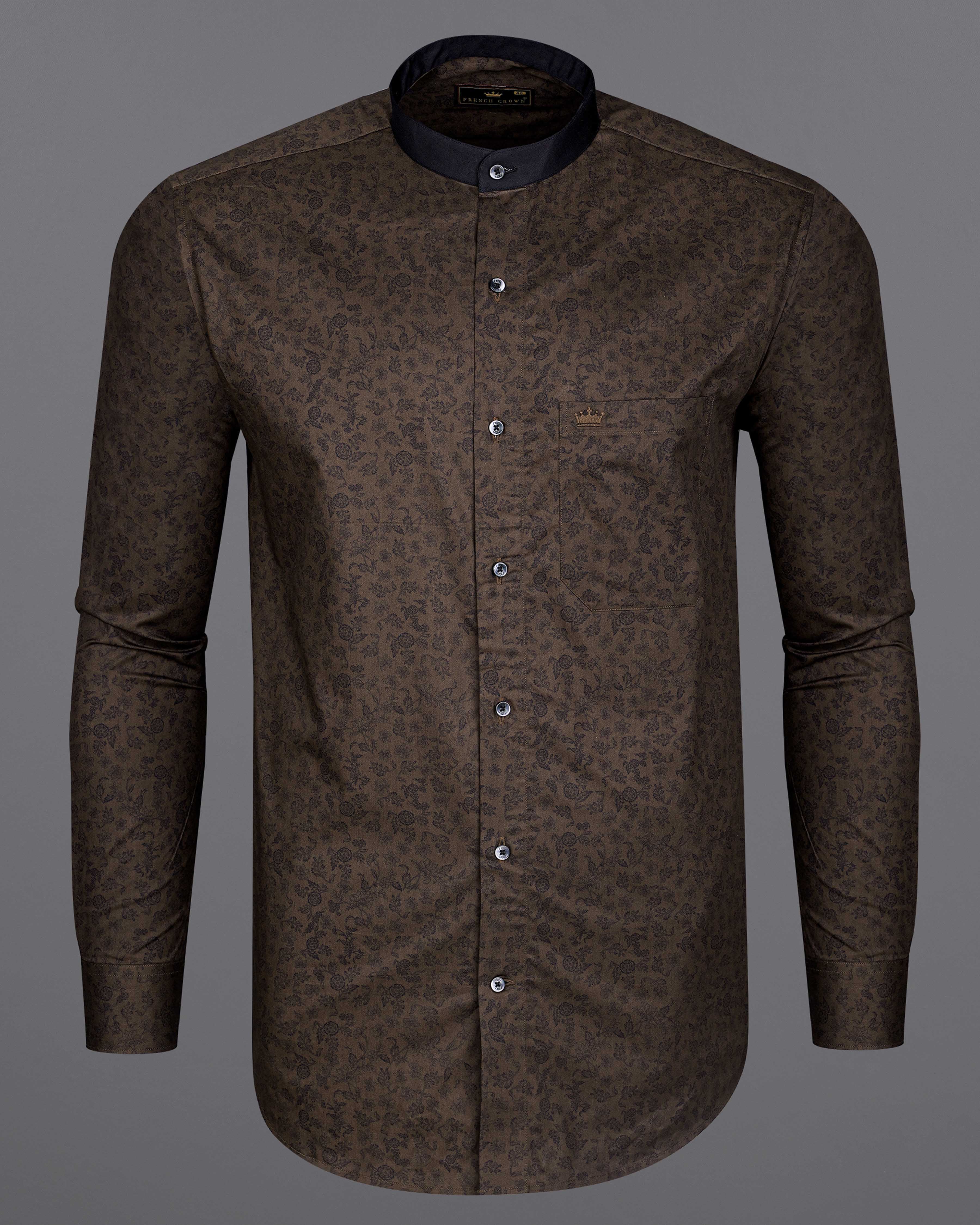 Bistre Brown Printed With Black Collar Super Soft Premium Cotton Designer Shirt 8359-M-BLK-38, 8359-M-BLK-H-38, 8359-M-BLK-39, 8359-M-BLK-H-39, 8359-M-BLK-40, 8359-M-BLK-H-40, 8359-M-BLK-42, 8359-M-BLK-H-42, 8359-M-BLK-44, 8359-M-BLK-H-44, 8359-M-BLK-46, 8359-M-BLK-H-46, 8359-M-BLK-48, 8359-M-BLK-H-48, 8359-M-BLK-50, 8359-M-BLK-H-50, 8359-M-BLK-52, 8359-M-BLK-H-52