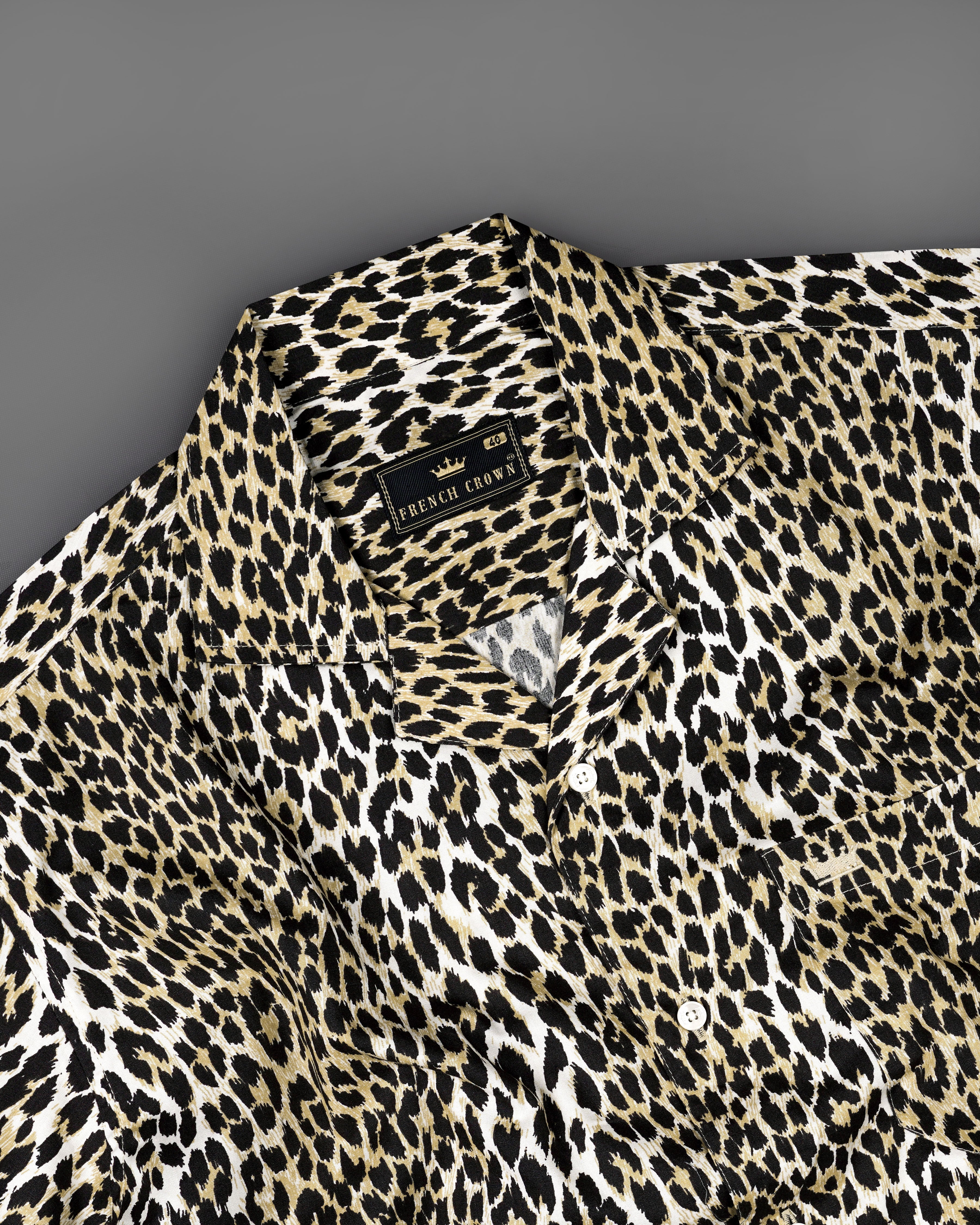 Cararra Cream with Brandy Brown and Black Leopard Striped Printed Premium Cotton Shirt        8364-CC-H-38,8364-CC-H-39,8364-CC-H-40,8364-CC-H-42,8364-CC-H-44,8364-CC-H-46,8364-CC-H-48,8364-CC-H-50, 8364-CC-H-52