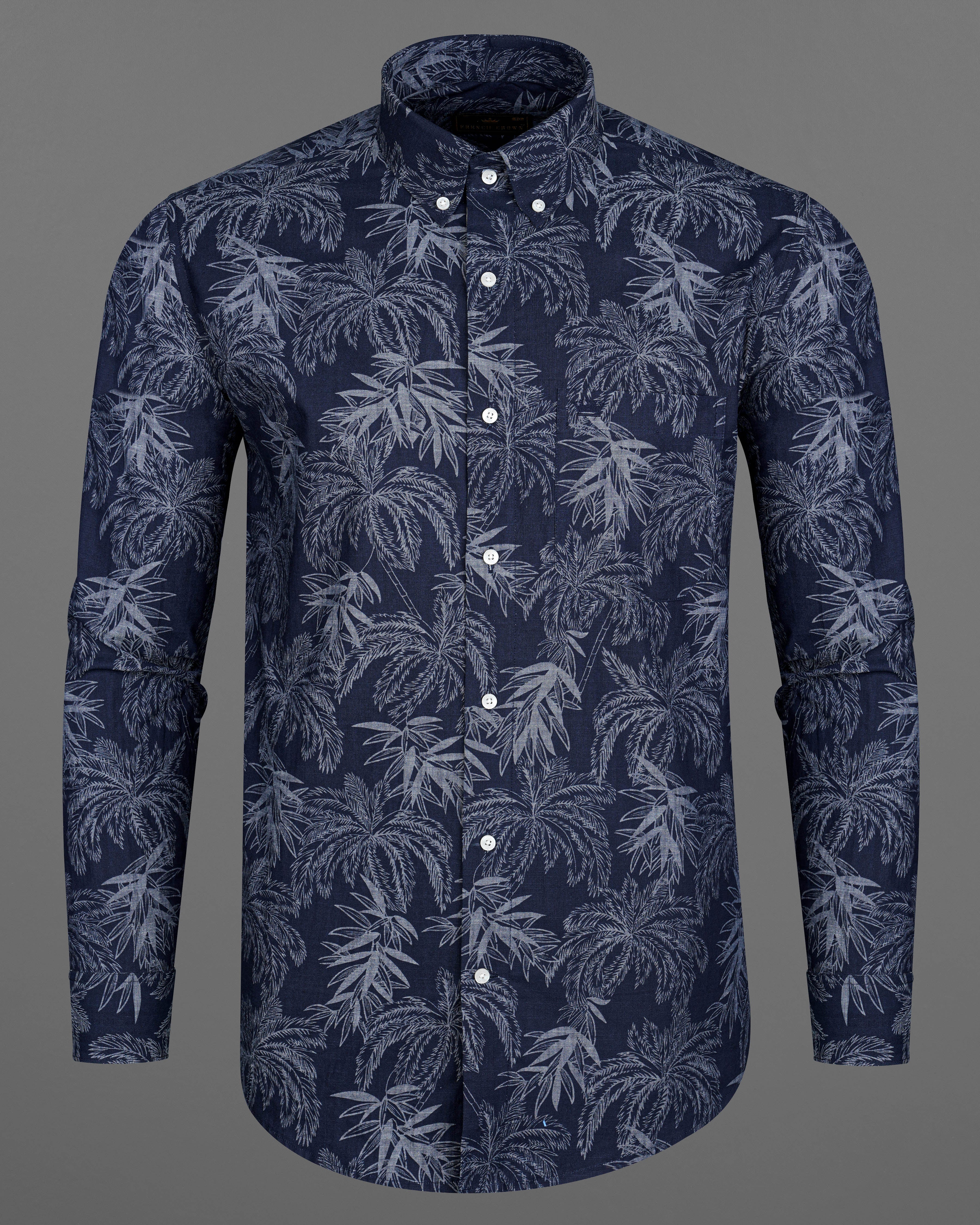 Firefly Blue with Amethyst Gray Leaves Chambray Shirt 8387-BD-38, 8387-BD-H-38, 8387-BD-39,8387-BD-H-39, 8387-BD-40, 8387-BD-H-40, 8387-BD-42, 8387-BD-H-42, 8387-BD-44, 8387-BD-H-44, 8387-BD-46, 8387-BD-H-46, 8387-BD-48, 8387-BD-H-48, 8387-BD-50, 8387-BD-H-50, 8387-BD-52, 8387-BD-H-52