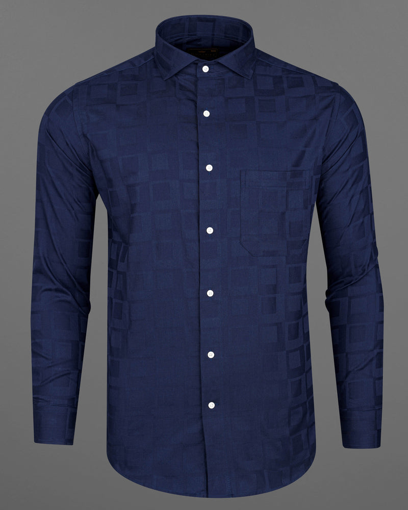 ZODIAC BLUE SUBTLE CHECKERED DOBBY TEXTURED PREMIUM GIZA COTTON SHIRT