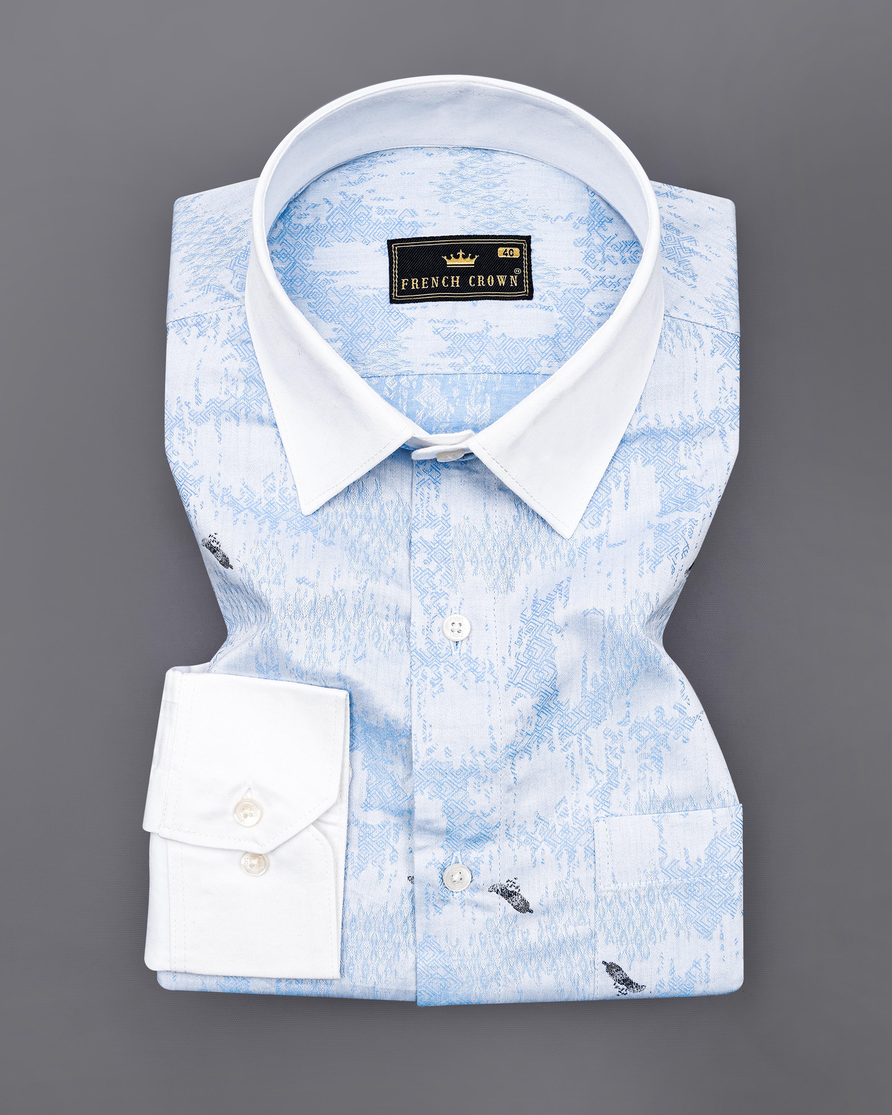 Bright White with Glacier Blue Jacquard Textured Premium Giza Cotton Designer Shirt 8395-P81-38, 8395-P81-H-38, 8395-P81-39,8395-P81-H-39, 8395-P81-40, 8395-P81-H-40, 8395-P81-42, 8395-P81-H-42, 8395-P81-44, 8395-P81-H-44, 8395-P81-46, 8395-P81-H-46, 8395-P81-48, 8395-P81-H-48, 8395-P81-50, 8395-P81-H-50, 8395-P81-52, 8395-P81-H-52