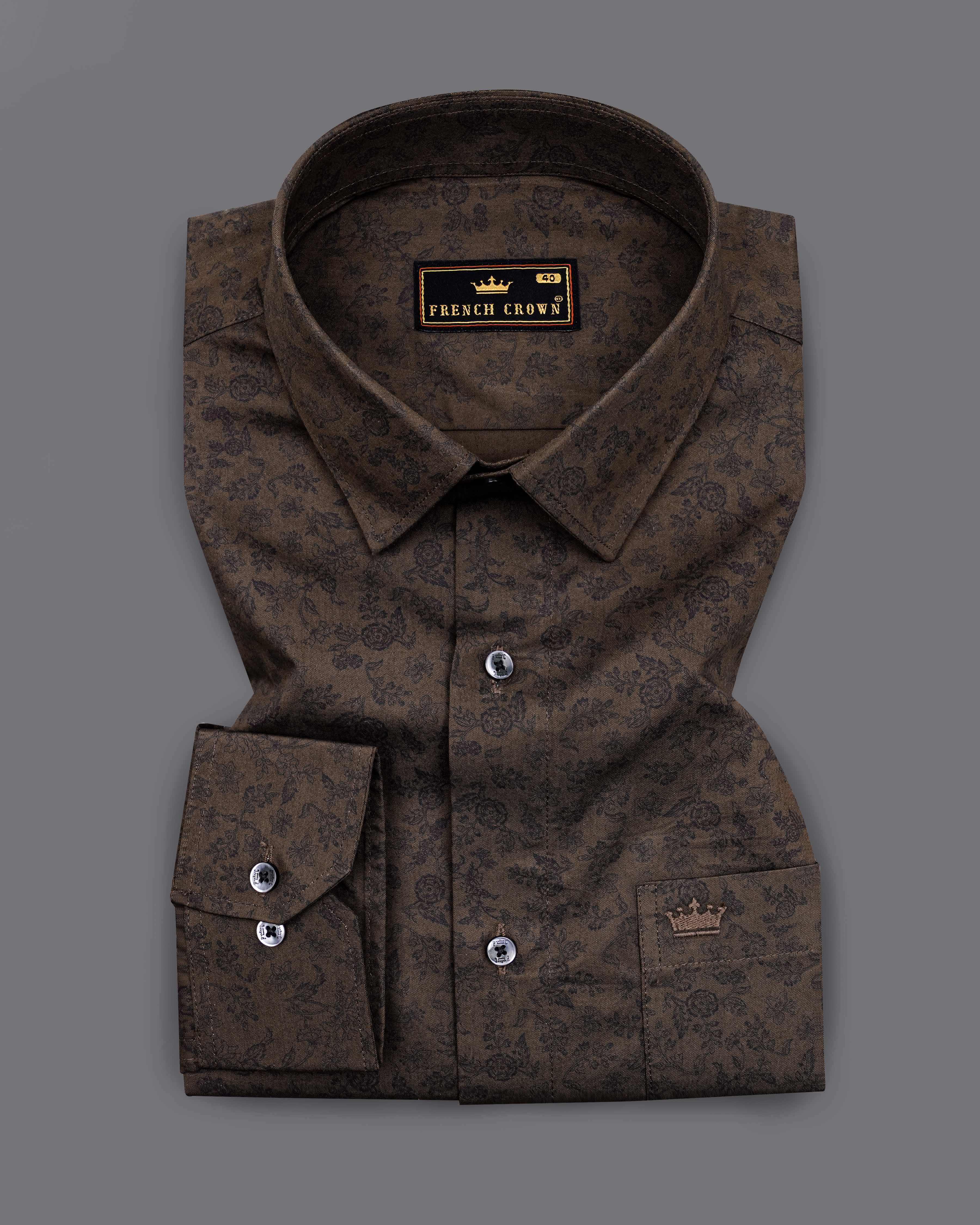 Bistre Brown With Black Ditsy Printed Super Soft Premium Cotton Shirt 8398-BLK-38, 8398-BLK-H-38, 8398-BLK-39,8398-BLK-H-39, 8398-BLK-40, 8398-BLK-H-40, 8398-BLK-42, 8398-BLK-H-42, 8398-BLK-44, 8398-BLK-H-44, 8398-BLK-46, 8398-BLK-H-46, 8398-BLK-48, 8398-BLK-H-48, 8398-BLK-50, 8398-BLK-H-50, 8398-BLK-52, 8398-BLK-H-52