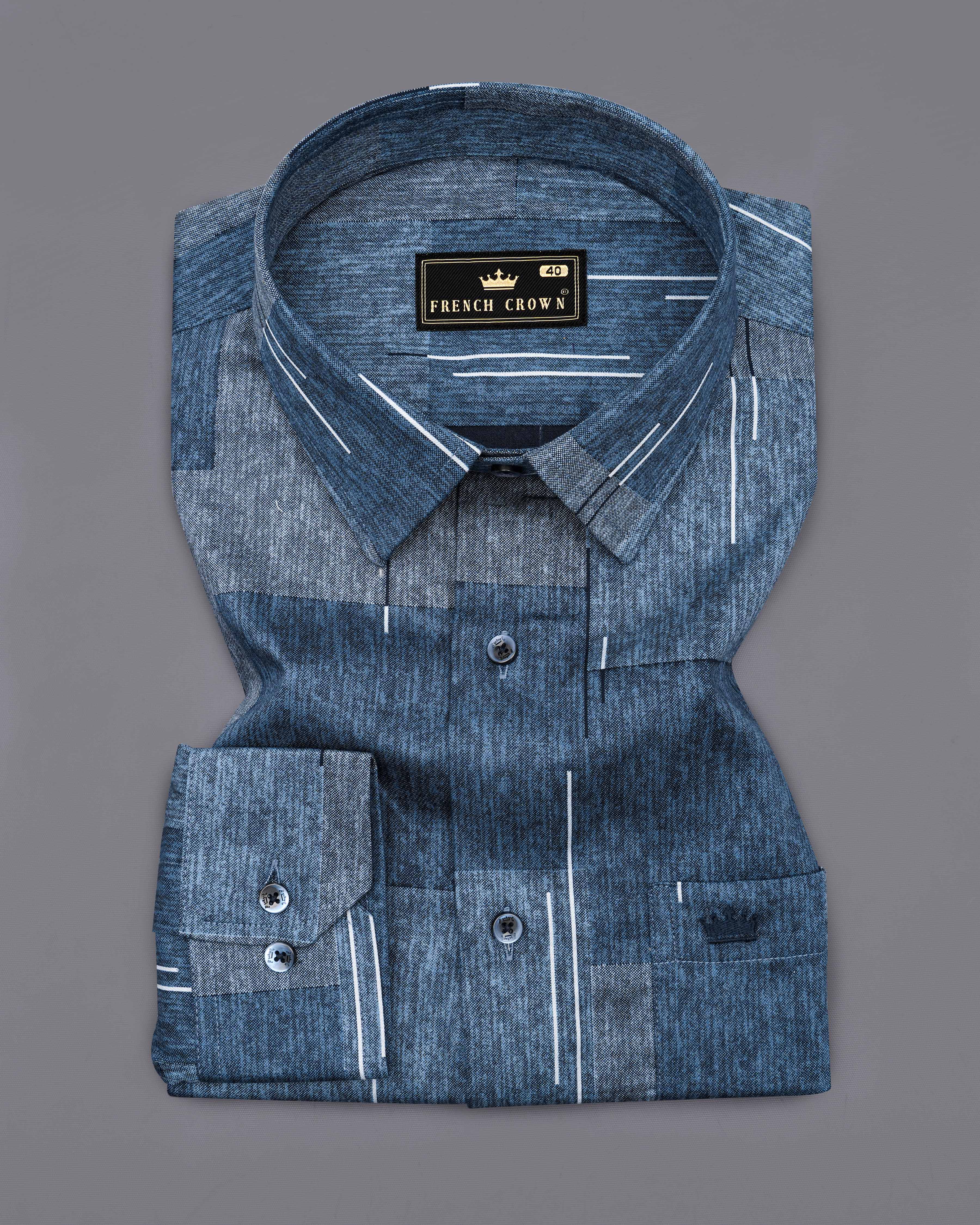 Slate Gray with Chambray Blue Box Printed Super Soft Premium Cotton Shirt 8403-BLE-38, 8403-BLE-H-38, 8403-BLE-39,8403-BLE-H-39, 8403-BLE-40, 8403-BLE-H-40, 8403-BLE-42, 8403-BLE-H-42, 8403-BLE-44, 8403-BLE-H-44, 8403-BLE-46, 8403-BLE-H-46, 8403-BLE-48, 8403-BLE-H-48, 8403-BLE-50, 8403-BLE-H-50, 8403-BLE-52, 8403-BLE-H-52