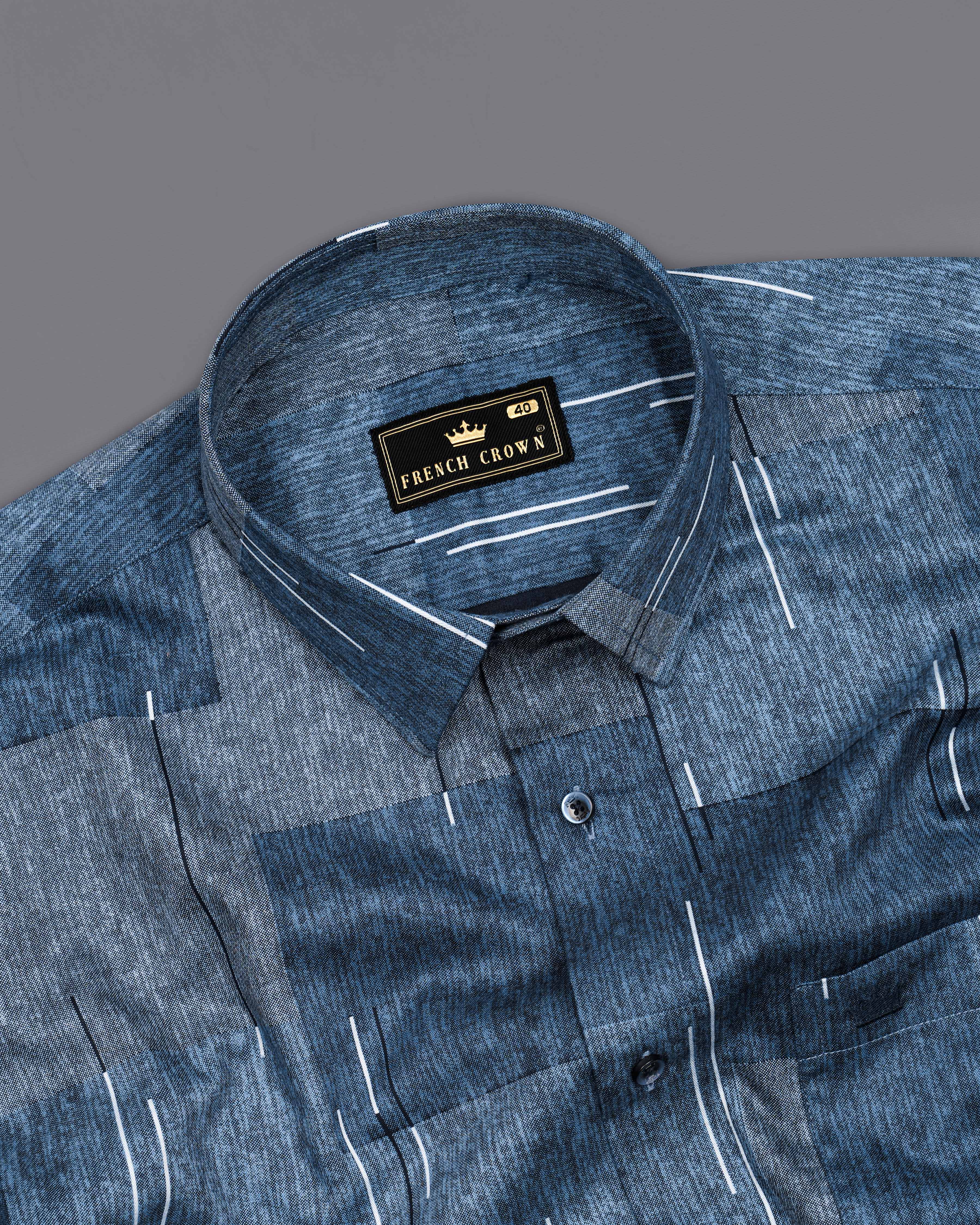 Slate Gray with Chambray Blue Box Printed Super Soft Premium Cotton Shirt 8403-BLE-38, 8403-BLE-H-38, 8403-BLE-39,8403-BLE-H-39, 8403-BLE-40, 8403-BLE-H-40, 8403-BLE-42, 8403-BLE-H-42, 8403-BLE-44, 8403-BLE-H-44, 8403-BLE-46, 8403-BLE-H-46, 8403-BLE-48, 8403-BLE-H-48, 8403-BLE-50, 8403-BLE-H-50, 8403-BLE-52, 8403-BLE-H-52