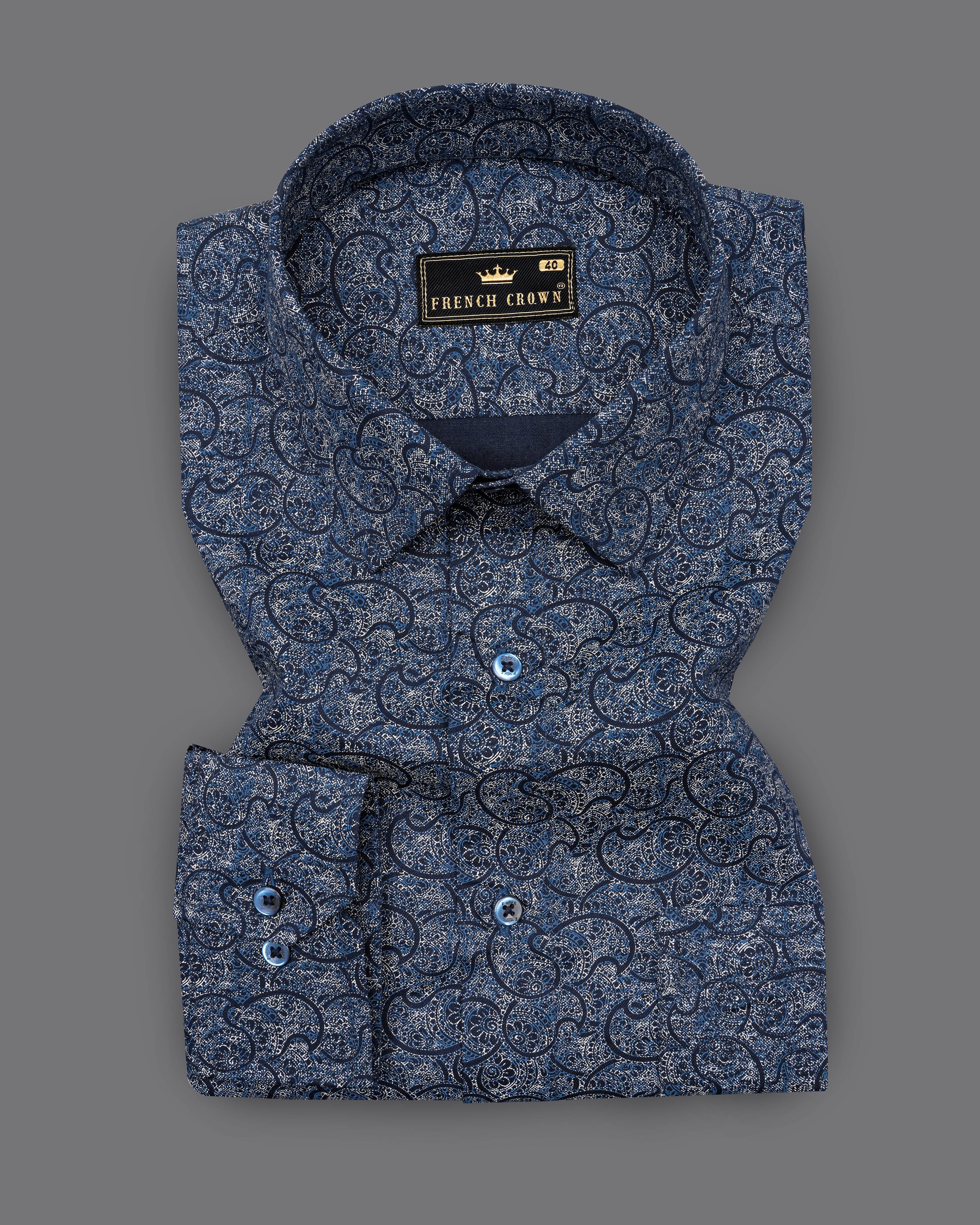 Mirage Navy Blue with Gainsboro Brown Paisley Printed Super Soft Premium Cotton Shirt 8410-BLE-38, 8410-BLE-H-38, 8410-BLE-39,8410-BLE-H-39, 8410-BLE-40, 8410-BLE-H-40, 8410-BLE-42, 8410-BLE-H-42, 8410-BLE-44, 8410-BLE-H-44, 8410-BLE-46, 8410-BLE-H-46, 8410-BLE-48, 8410-BLE-H-48, 8410-BLE-50, 8410-BLE-H-50, 8410-BLE-52, 8410-BLE-H-52