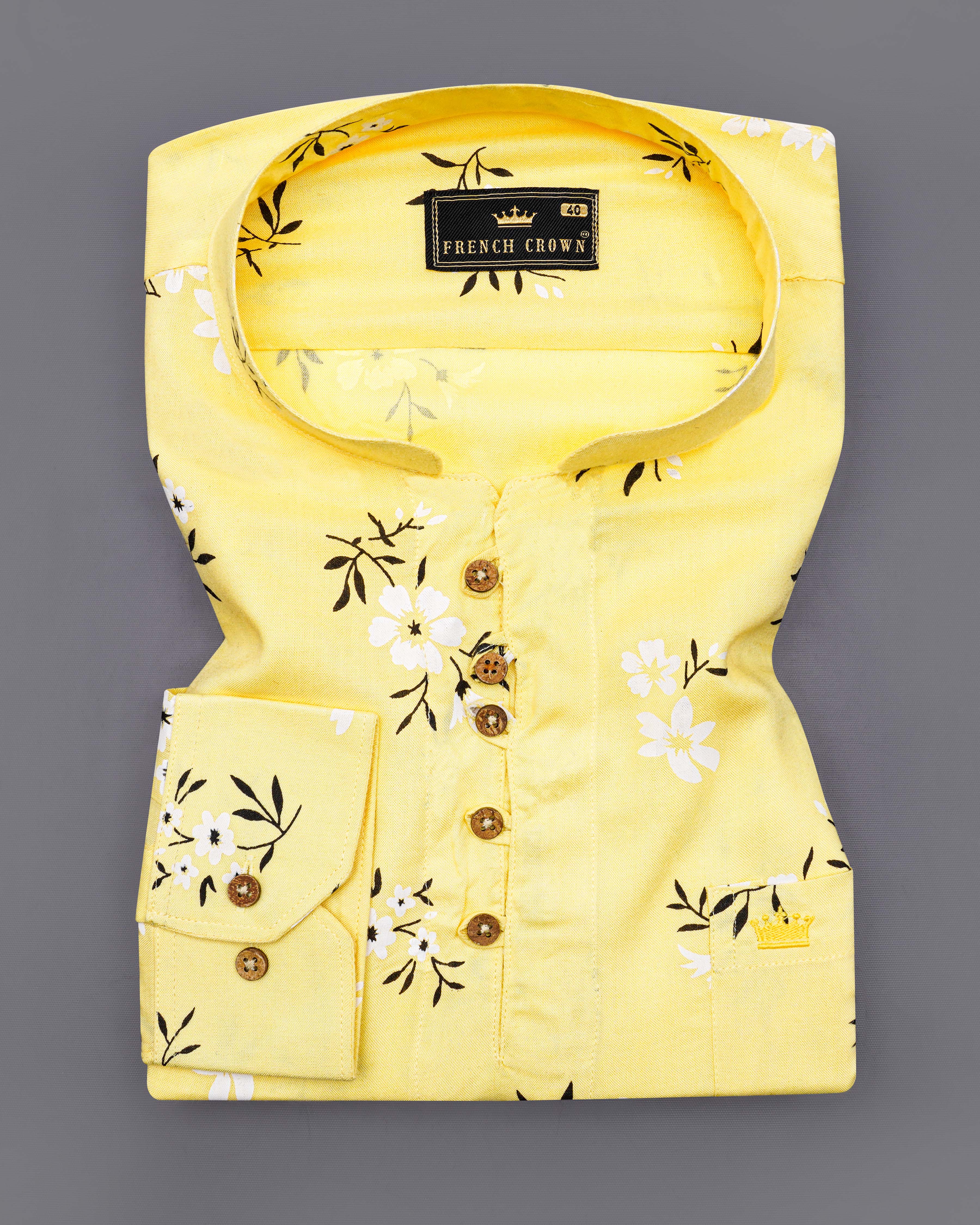 Brulee Yellow Floral Printed Premium Tencel Kurta Shirt 8426-KS-38, 8426-KS-H-38, 8426-KS-39,8426-KS-H-39, 8426-KS-40, 8426-KS-H-40, 8426-KS-42, 8426-KS-H-42, 8426-KS-44, 8426-KS-H-44, 8426-KS-46, 8426-KS-H-46, 8426-KS-48, 8426-KS-H-48, 8426-KS-50, 8426-KS-H-50, 8426-KS-52, 8426-KS-H-52