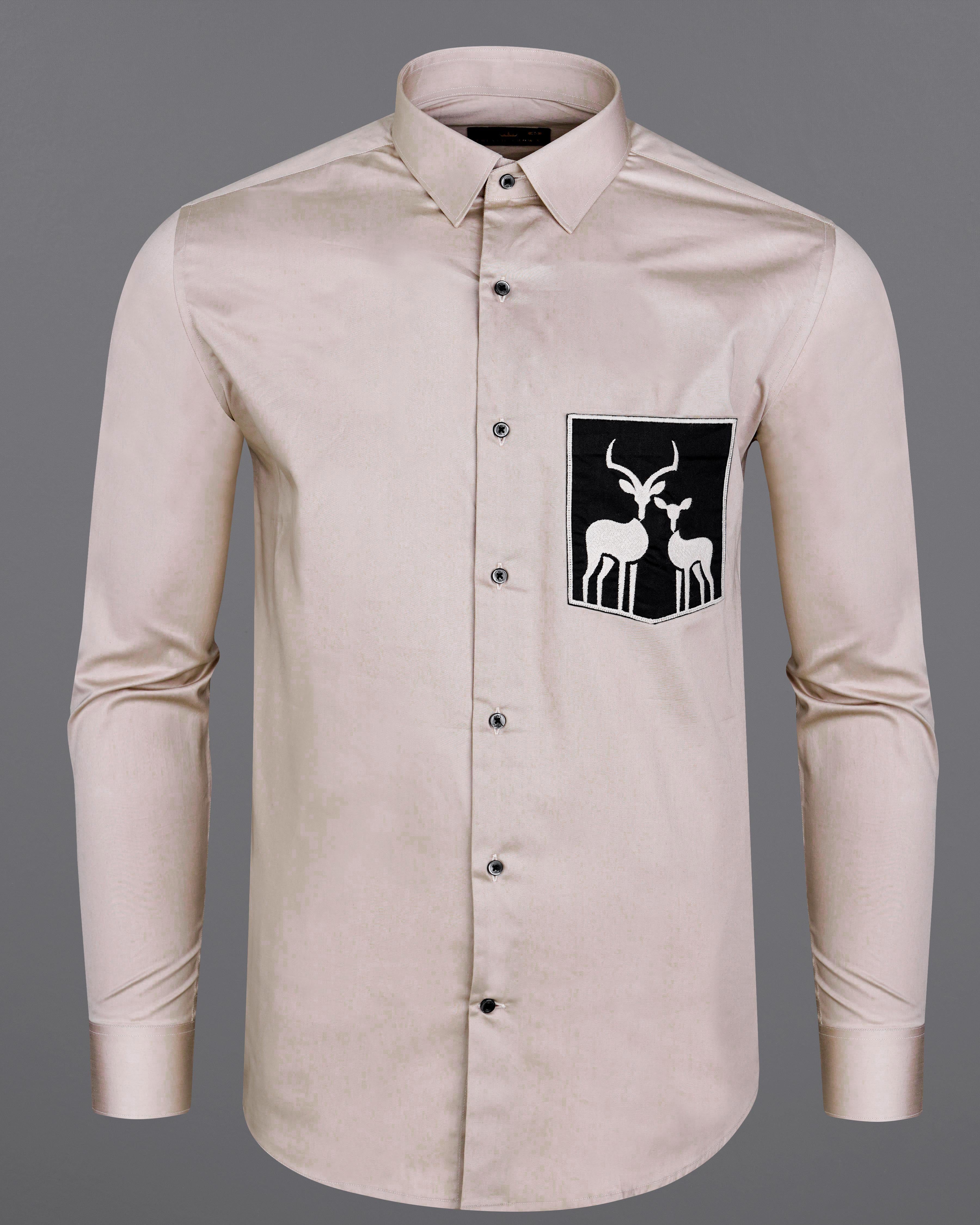 Soft Amber Brown with Black Patch Subtle Sheen Pocket Deer Embroidered Super Soft Premium Cotton Shirt 8435-E002-38, 8435-E002-H-38, 8435-E002-39, 8435-E002-H-39, 8435-E002-40, 8435-E002-H-40, 8435-E002-42, 8435-E002-H-42, 8435-E002-44, 8435-E002-H-44, 8435-E002-46, 8435-E002-H-46, 8435-E002-48, 8435-E002-H-48, 8435-E002-50, 8435-E002-H-50, 8435-E002-52, 8435-E002-H-52