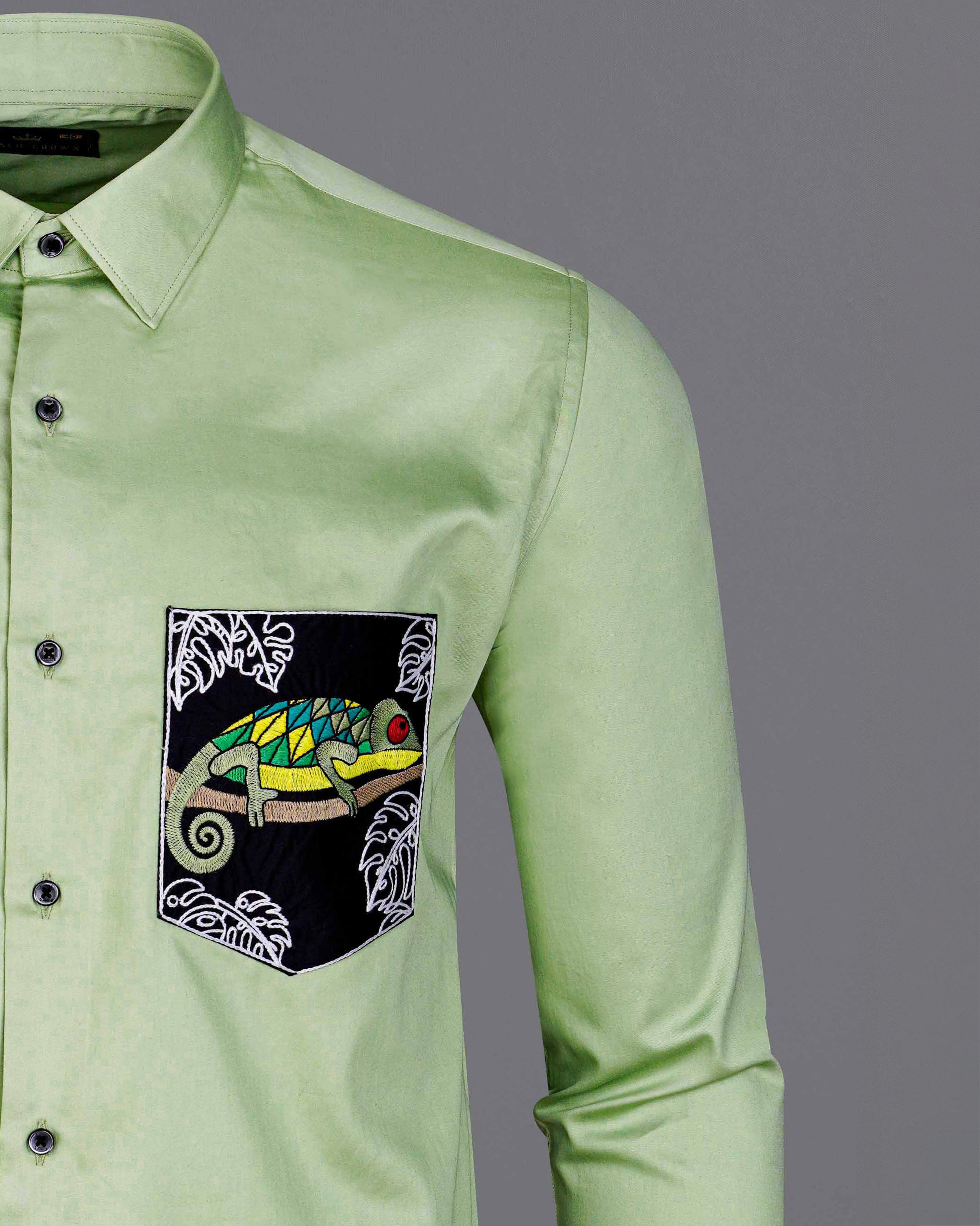 Timberwolf Green with Black Subtle Sheen Patch Pocket Chameleon Embroidered  Super Soft Premium Cotton Shirt 8438-BLK-E005-38, 8438-BLK-E005-H-38, 8438-BLK-E005-39, 8438-BLK-E005-H-39, 8438-BLK-E005-40, 8438-BLK-E005-H-40, 8438-BLK-E005-42, 8438-BLK-E005-H-42, 8438-BLK-E005-44, 8438-BLK-E005-H-44, 8438-BLK-E005-46, 8438-BLK-E005-H-46, 8438-BLK-E005-48, 8438-BLK-E005-H-48, 8438-BLK-E005-50, 8438-BLK-E005-H-50, 8438-BLK-E005-52, 8438-BLK-E005-H-52
