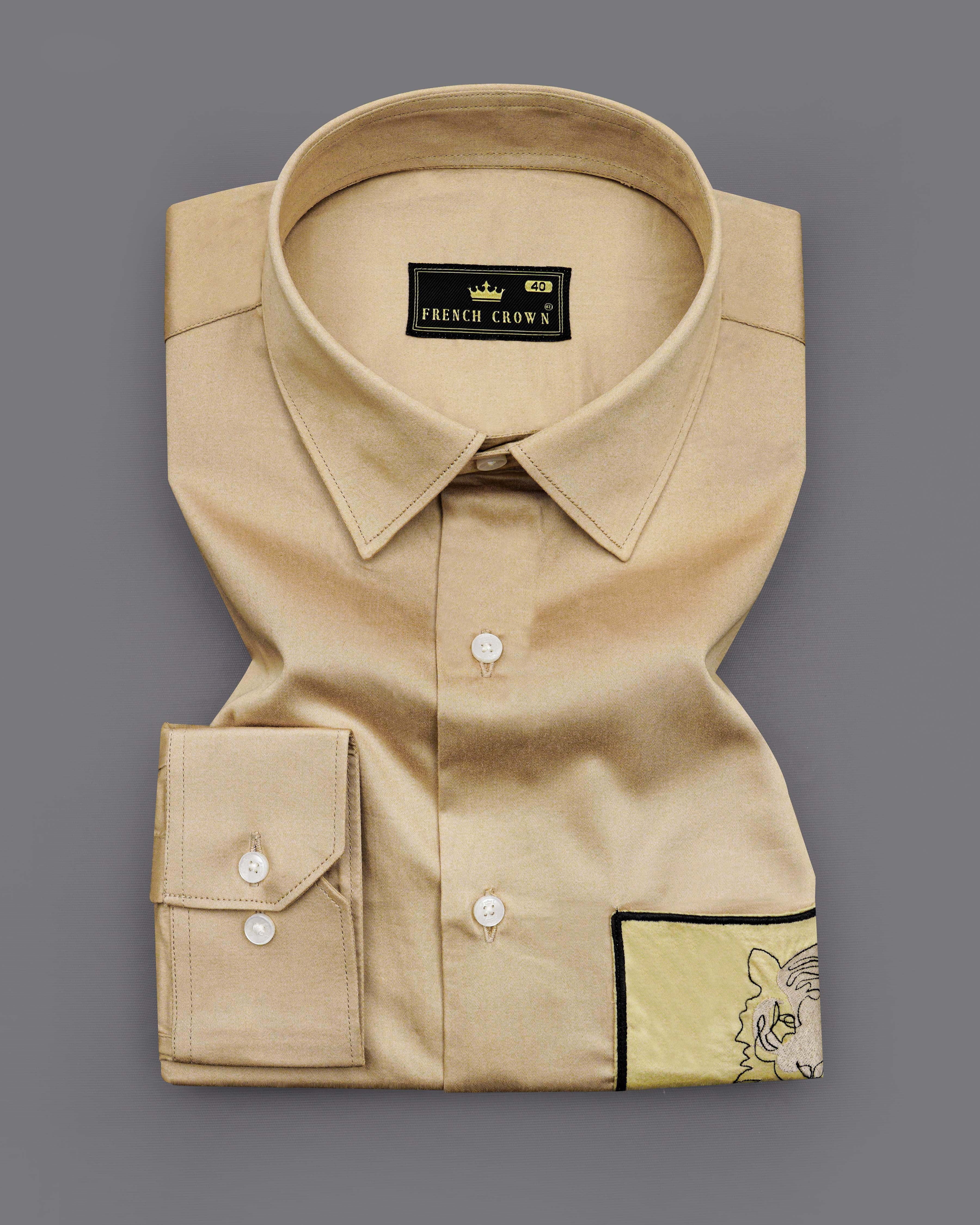 Coral Reef Brown with Colonial Yellow Subtle Sheen Patch Pocket Tiger Embroidered  Super Soft Premium Cotton Shirt 8439-E006-38, 8439-E006-H-38, 8439-E006-39, 8439-E006-H-39, 8439-E006-40, 8439-E006-H-40, 8439-E006-42, 8439-E006-H-42, 8439-E006-44, 8439-E006-H-44, 8439-E006-46, 8439-E006-H-46, 8439-E006-48, 8439-E006-H-48, 8439-E006-50, 8439-E006-H-50, 8439-E006-52, 8439-E006-H-52