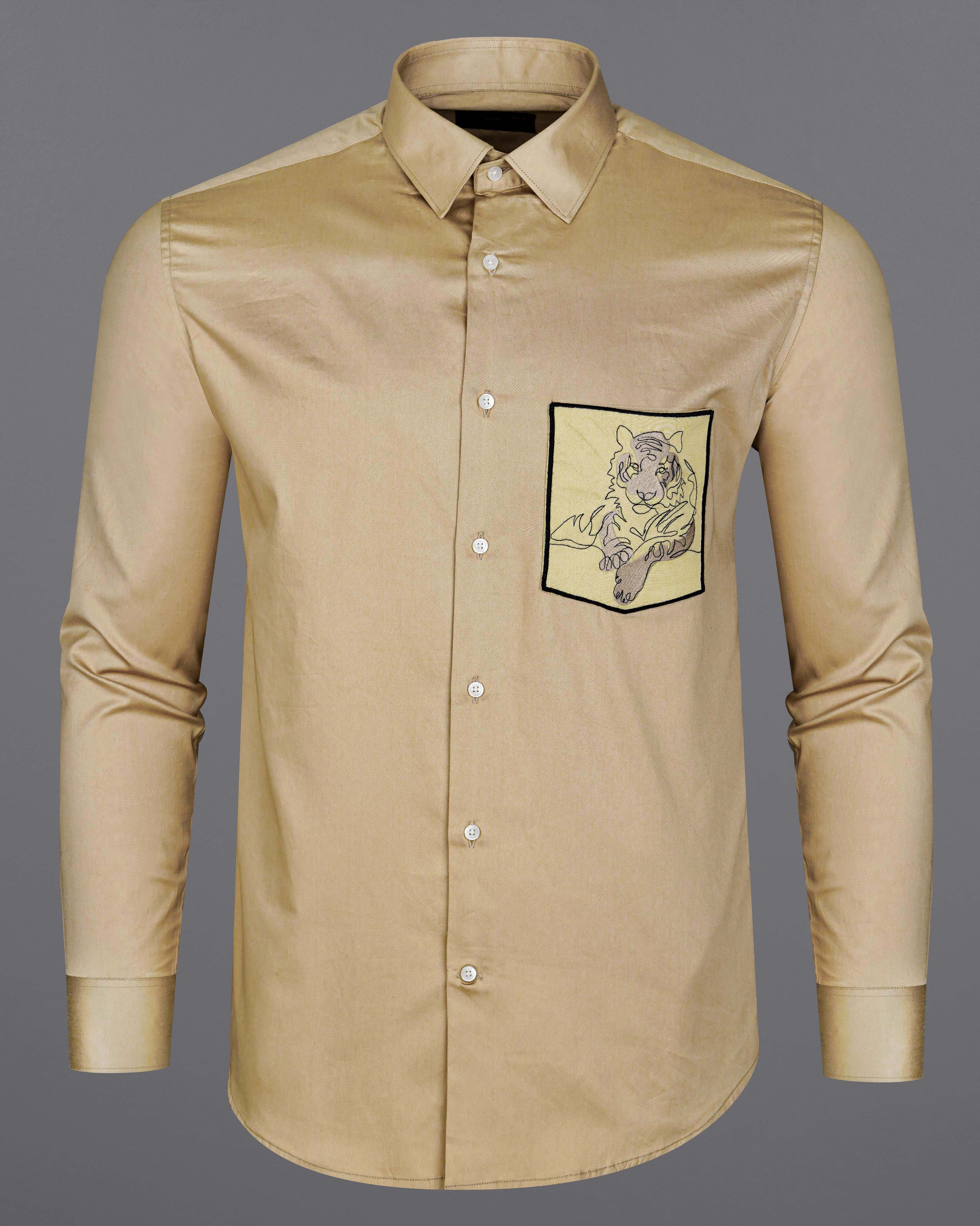 Coral Reef Brown with Colonial Yellow Subtle Sheen Patch Pocket Tiger Embroidered  Super Soft Premium Cotton Shirt 8439-E006-38, 8439-E006-H-38, 8439-E006-39, 8439-E006-H-39, 8439-E006-40, 8439-E006-H-40, 8439-E006-42, 8439-E006-H-42, 8439-E006-44, 8439-E006-H-44, 8439-E006-46, 8439-E006-H-46, 8439-E006-48, 8439-E006-H-48, 8439-E006-50, 8439-E006-H-50, 8439-E006-52, 8439-E006-H-52