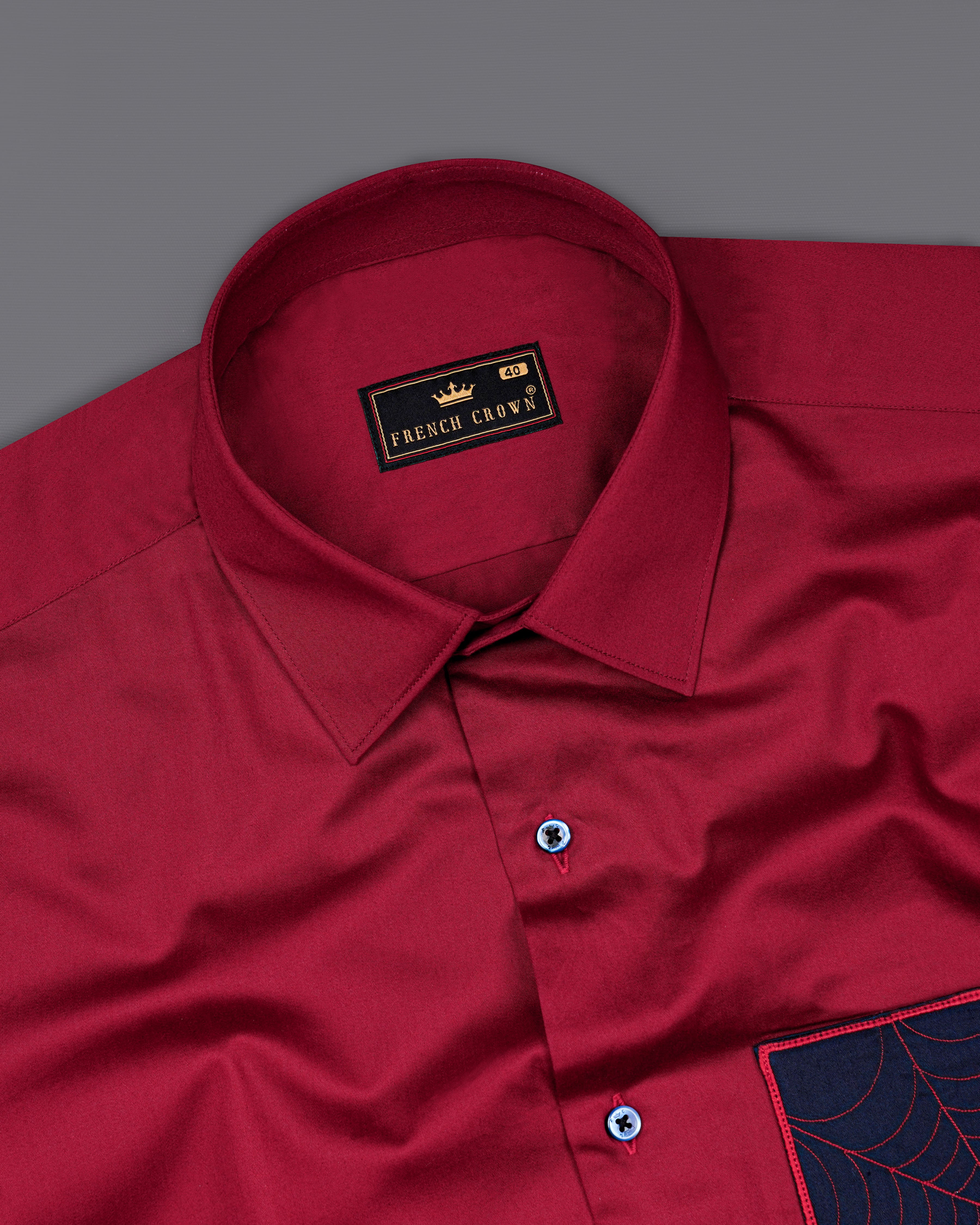 Claret Red with Mirage Blue Patch Subtle Sheen Pocket Spider Embroidered  Super Soft Premium Cotton Shirt 8440-E007-38, 8440-E007-H-38, 8440-E007-39, 8440-E007-H-39, 8440-E007-40, 8440-E007-H-40, 8440-E007-42, 8440-E007-H-42, 8440-E007-44, 8440-E007-H-44, 8440-E007-46, 8440-E007-H-46, 8440-E007-48, 8440-E007-H-48, 8440-E007-50, 8440-E007-H-50, 8440-E007-52, 8440-E007-H-52