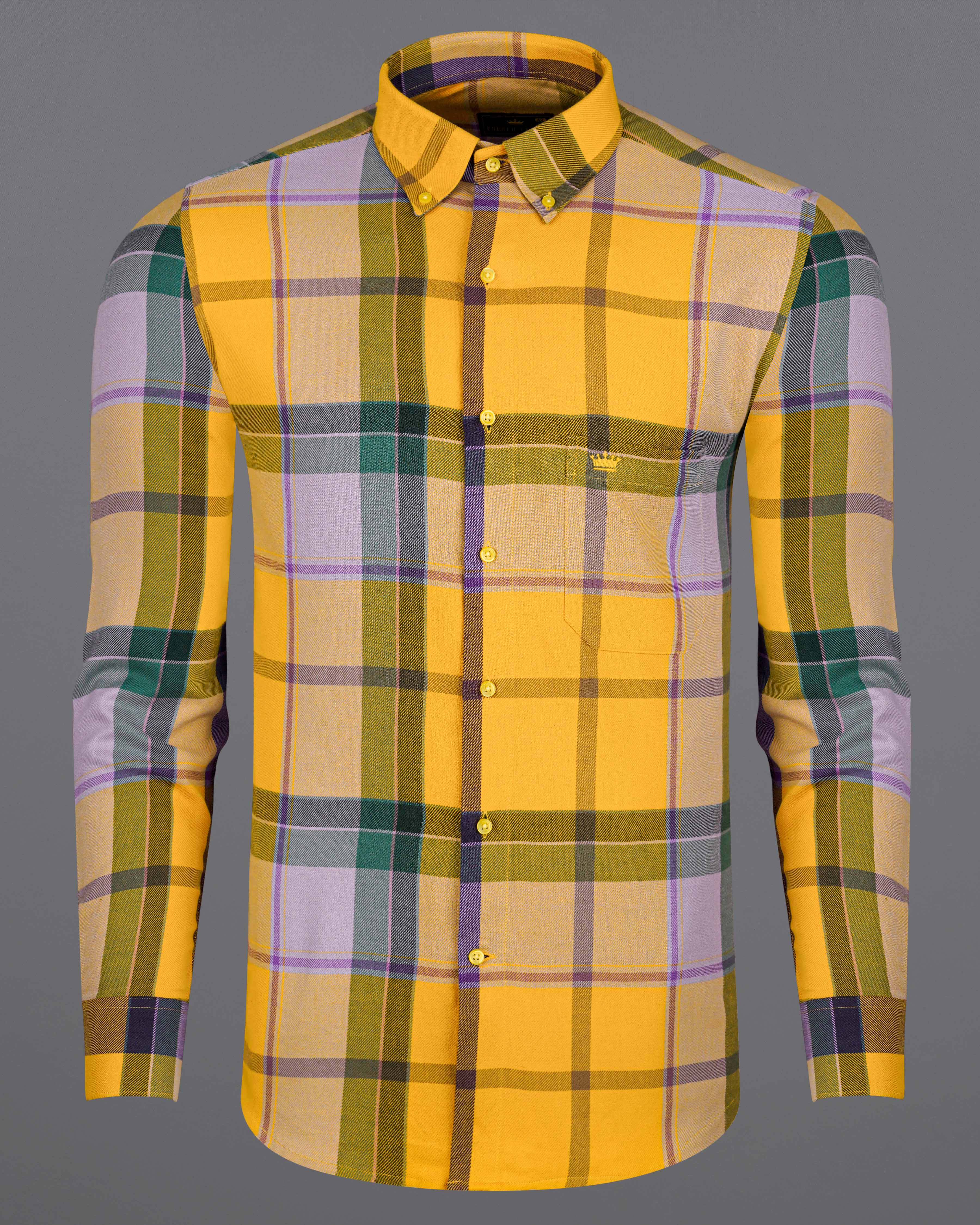 Squash Yellow with Fuchsia Purple and Spruce Green Plaid Flannel Overshirt  8441-BD-YL-38, 8441-BD-YL-H-38,8441-BD-YL-39,8441-BD-YL-H-39,8441-BD-YL-40,8441-BD-YL-H-40,8441-BD-YL-42,8441-BD-YL-H-42,8441-BD-YL-44,8441-BD-YL-H-44,8441-BD-YL-46,8441-BD-YL-H-46,8441-BD-YL-48,8441-BD-YL-H-48,8441-BD-YL-50,8441-BD-YL-H-50,8441-BD-YL-52,8441-BD-YL-H-52