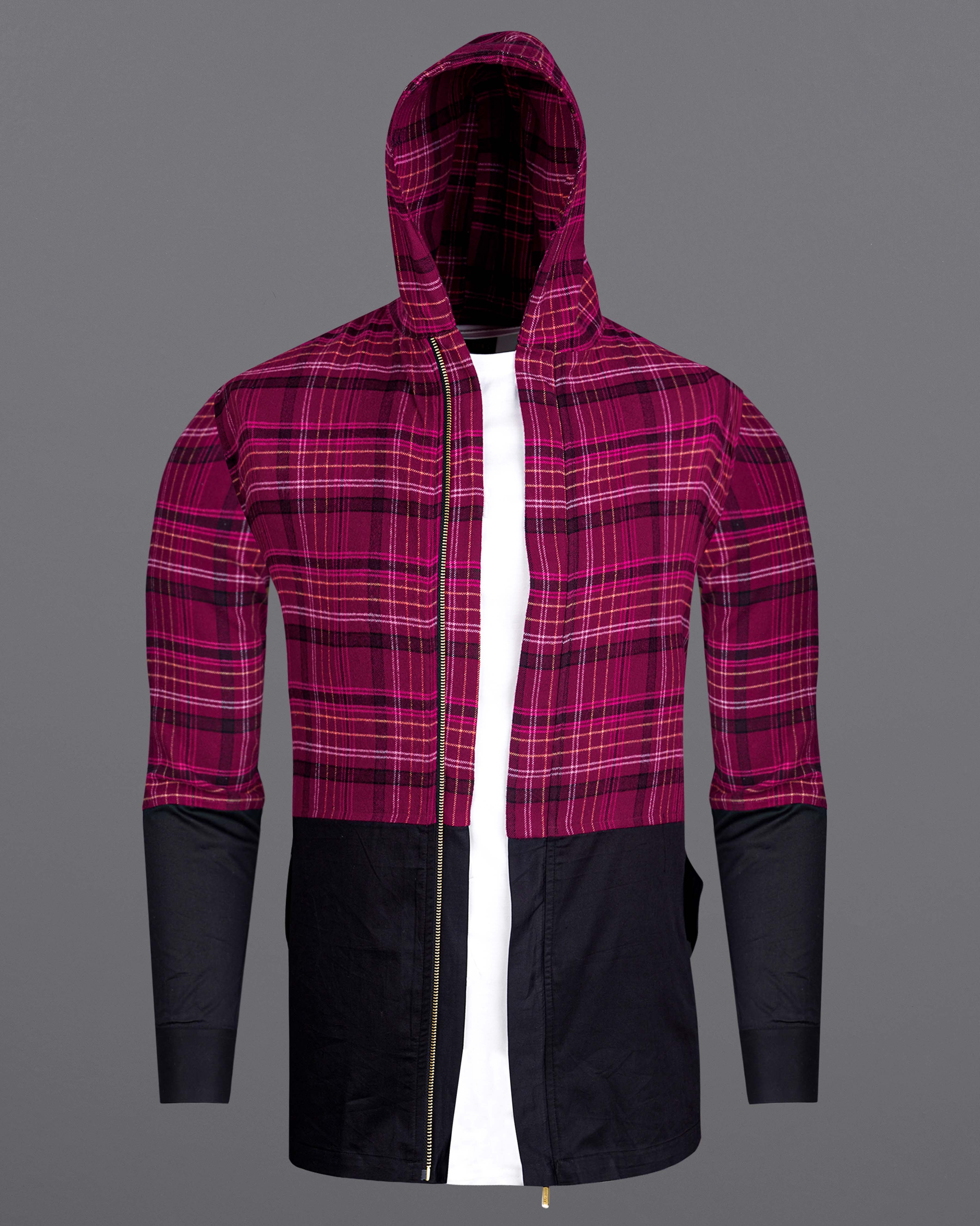 Mulberry Pink with Jade Black Flannel Hooded Designer Overshirt 8534-P123-38,8534-P123-H-38,8534-P123-389,8534-P123-389,8534-P123-40,8534-P123-H-40,8534-P123-402,8534-P123-402,8534-P123-404,8534-P123-404,8534-P123-406,8534-P123-406,8534-P123-408,8534-P123-408,8534-P123-50,8534-P123-H-50,8534-P123-502,8534-P123-502