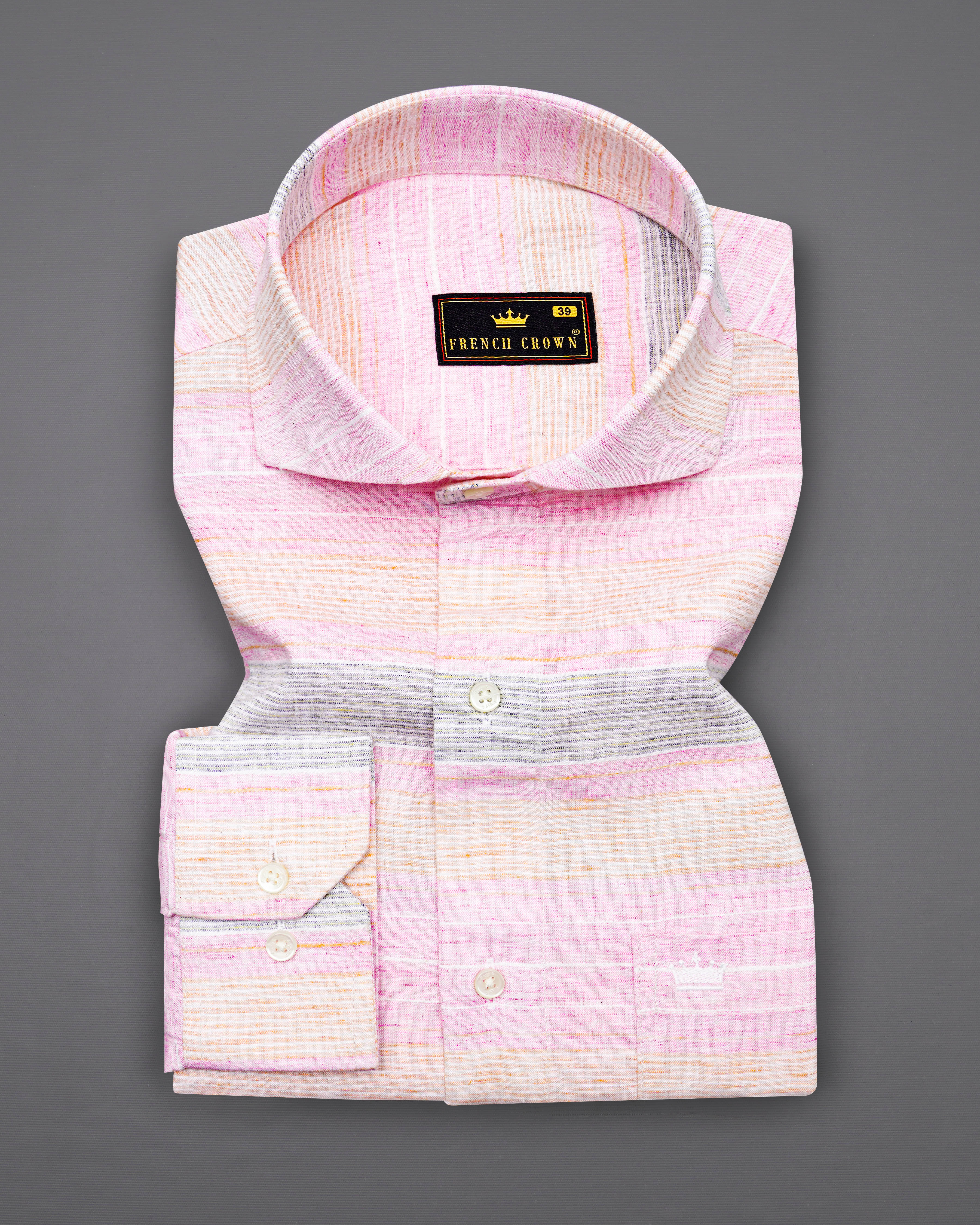 Pastel Pink Multicolour Striped Luxurious Linen Shirt  8555-CA-38,8555-CA-H-38,8555-CA-39,8555-CA-H-39,8555-CA-40,8555-CA-H-40,8555-CA-42,8555-CA-H-42,8555-CA-44,8555-CA-H-44,8555-CA-46,8555-CA-H-46,8555-CA-48,8555-CA-H-48,8555-CA-50,8555-CA-H-50,8555-CA-52,8555-CA-H-52