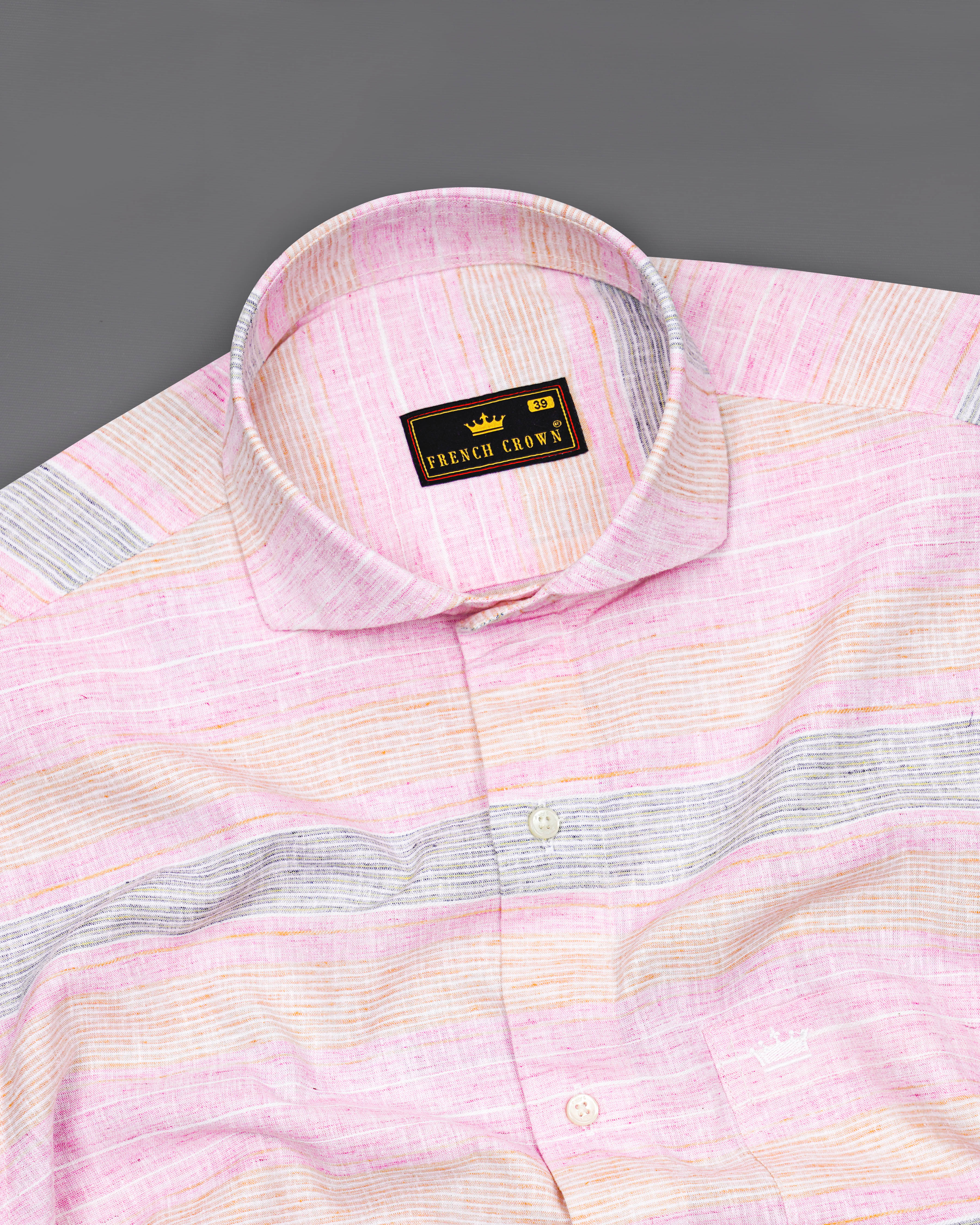 Pastel Pink Multicolour Striped Luxurious Linen Shirt  8555-CA-38,8555-CA-H-38,8555-CA-39,8555-CA-H-39,8555-CA-40,8555-CA-H-40,8555-CA-42,8555-CA-H-42,8555-CA-44,8555-CA-H-44,8555-CA-46,8555-CA-H-46,8555-CA-48,8555-CA-H-48,8555-CA-50,8555-CA-H-50,8555-CA-52,8555-CA-H-52