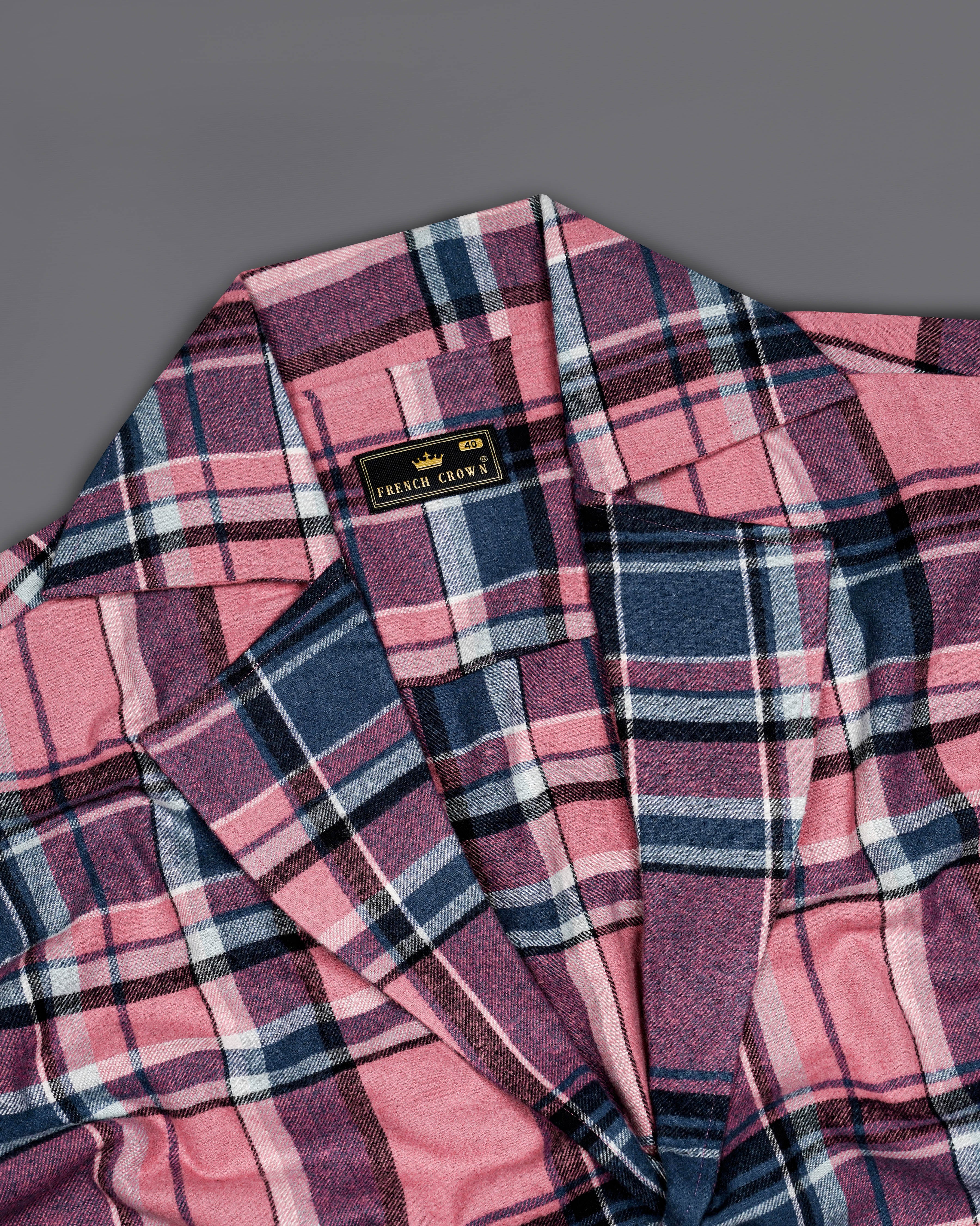 Oriental Pink with Zodiac Blue and Black Plaid Flannel Designer Shirt  8586-BJ22-38,8586-BJ22-H-38,8586-BJ22-39,8586-BJ22-H-39,8586-BJ22-40,8586-BJ22-H-40,8586-BJ22-42,8586-BJ22-H-42,8586-BJ22-44,8586-BJ22-H-44,8586-BJ22-46,8586-BJ22-H-46,8586-BJ22-48,8586-BJ22-H-48,8586-BJ22-50,8586-BJ22-H-50,8586-BJ22-52,8586-BJ22-H-52