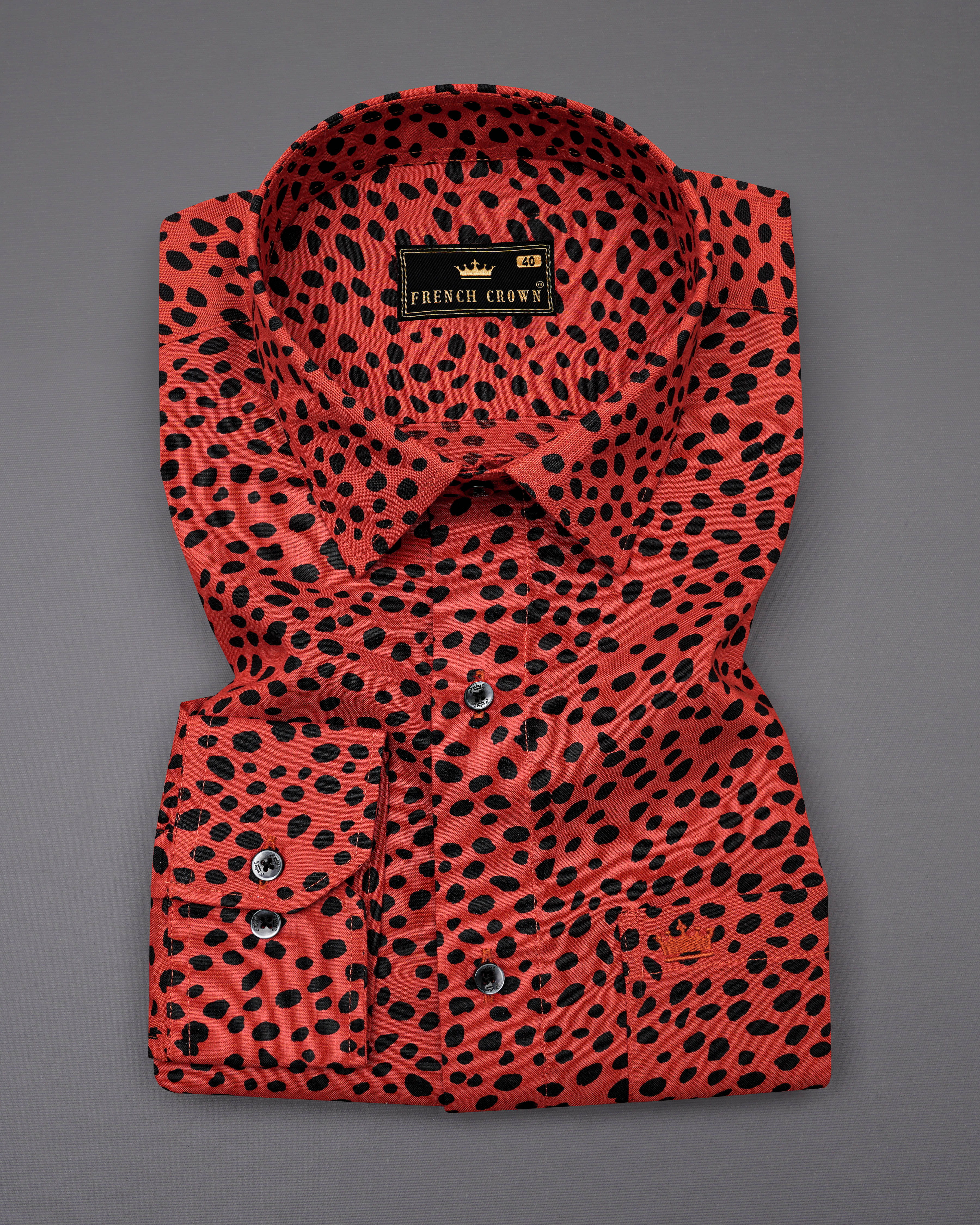 Mahogany Red Leopard Printed Premium Tencel Shirt  8595-BLK-38,8595-BLK-H-38,8595-BLK-39,8595-BLK-H-39,8595-BLK-40,8595-BLK-H-40,8595-BLK-42,8595-BLK-H-42,8595-BLK-44,8595-BLK-H-44,8595-BLK-46,8595-BLK-H-46,8595-BLK-48,8595-BLK-H-48,8595-BLK-50,8595-BLK-H-50,8595-BLK-52,8595-BLK-H-52