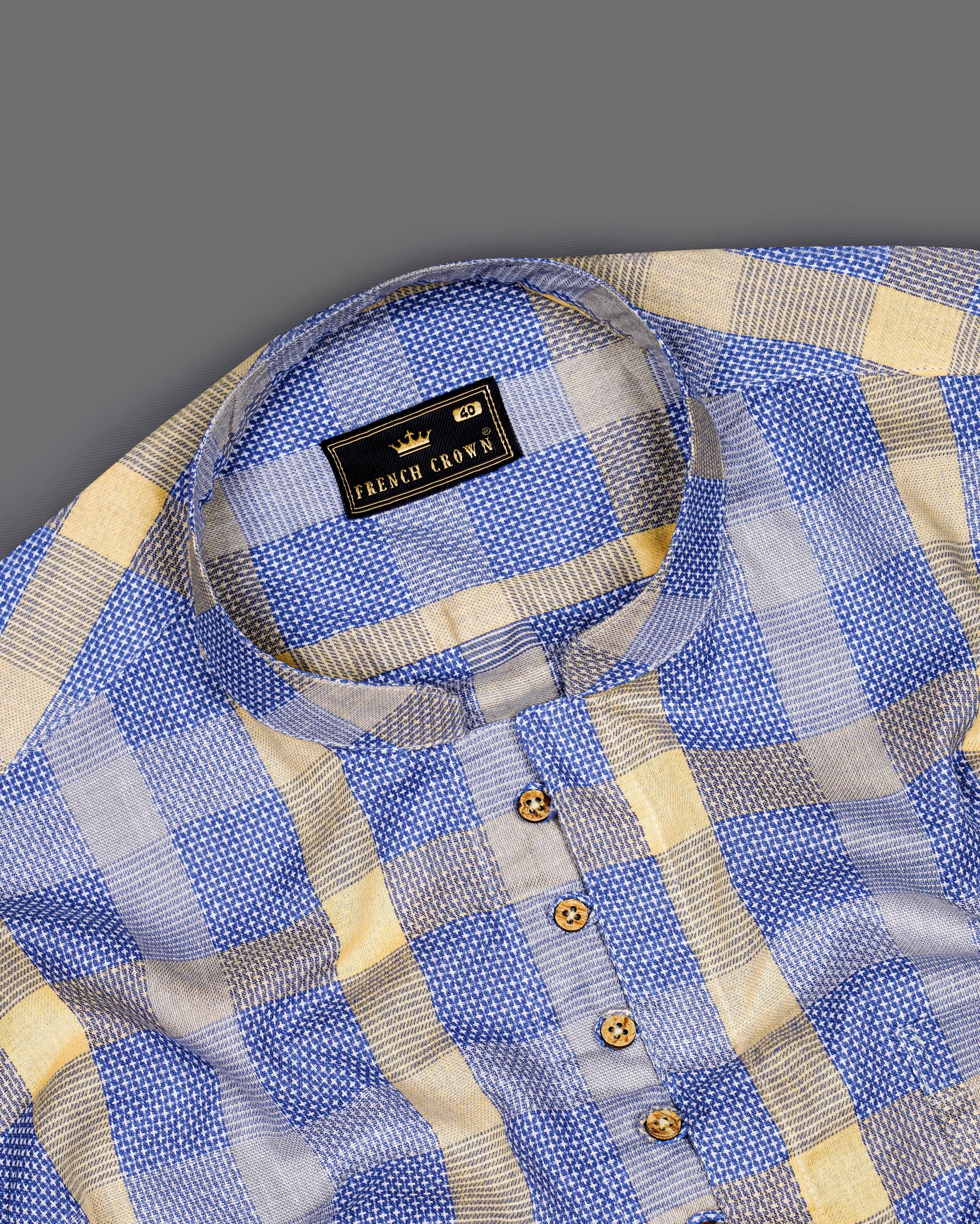 Glaucous Blue with Chardonnay Yellow Checked Dobby Kurta Shirt  8620-KS-38,8620-KS-H-38,8620-KS-39,8620-KS-H-39,8620-KS-40,8620-KS-H-40,8620-KS-42,8620-KS-H-42,8620-KS-44,8620-KS-H-44,8620-KS-46,8620-KS-H-46,8620-KS-48,8620-KS-H-48,8620-KS-50,8620-KS-H-50,8620-KS-52,8620-KS-H-52