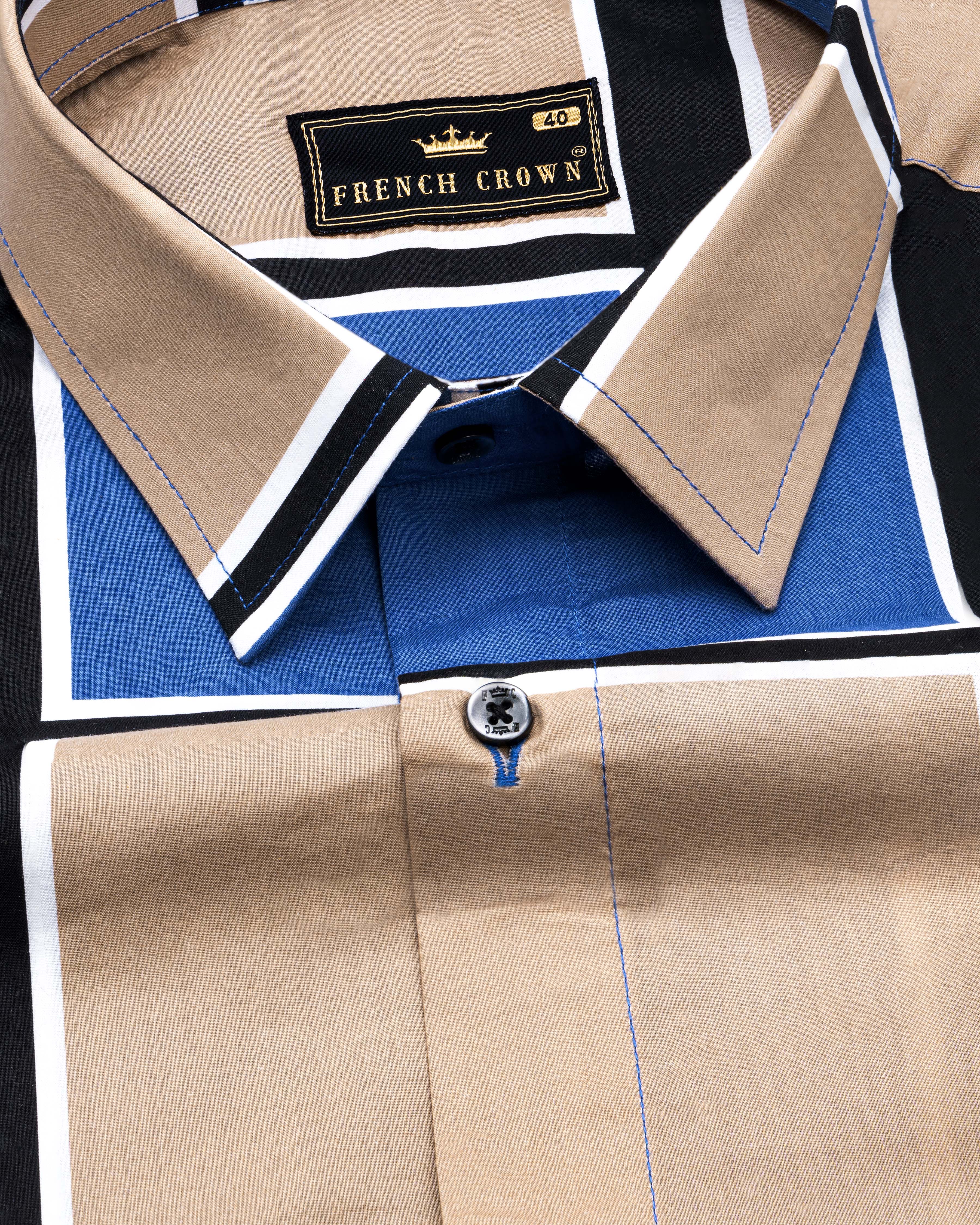 Sandrift Brown with Cobalt Blue and Black Lines Printed Premium Cotton Shirt  8625-BLK-38,8625-BLK-H-38,8625-BLK-39,8625-BLK-H-39,8625-BLK-40,8625-BLK-H-40,8625-BLK-42,8625-BLK-H-42,8625-BLK-44,8625-BLK-H-44,8625-BLK-46,8625-BLK-H-46,8625-BLK-48,8625-BLK-H-48,8625-BLK-50,8625-BLK-H-50,8625-BLK-52,8625-BLK-H-52