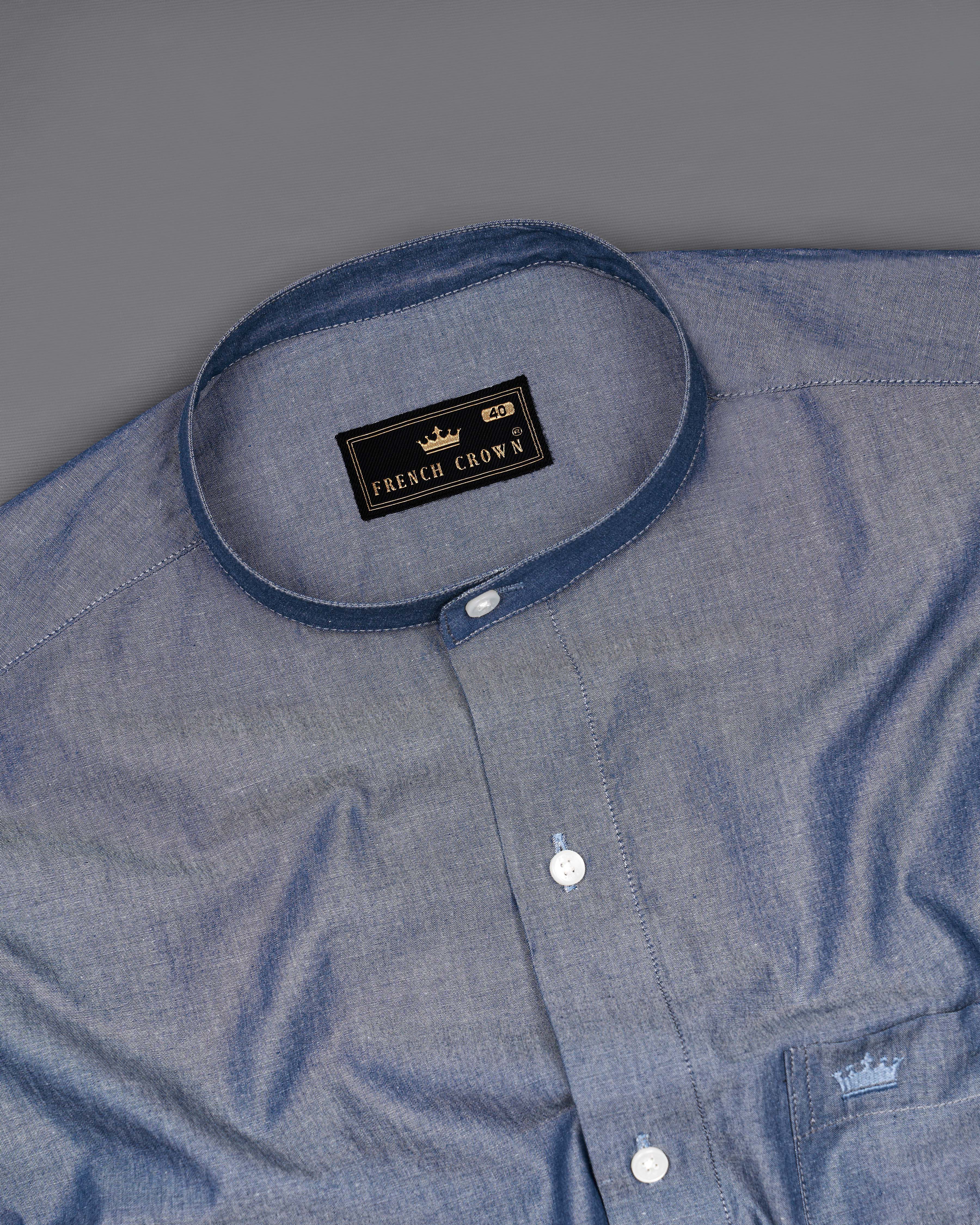 Shuttle Gray chambray mandarin collared Shirt  8649-M-38,8649-M-H-38,8649-M-39,8649-M-H-39,8649-M-40,8649-M-H-40,8649-M-42,8649-M-H-42,8649-M-44,8649-M-H-44,8649-M-46,8649-M-H-46,8649-M-48,8649-M-H-48,8649-M-50,8649-M-H-50,8649-M-52,8649-M-H-52