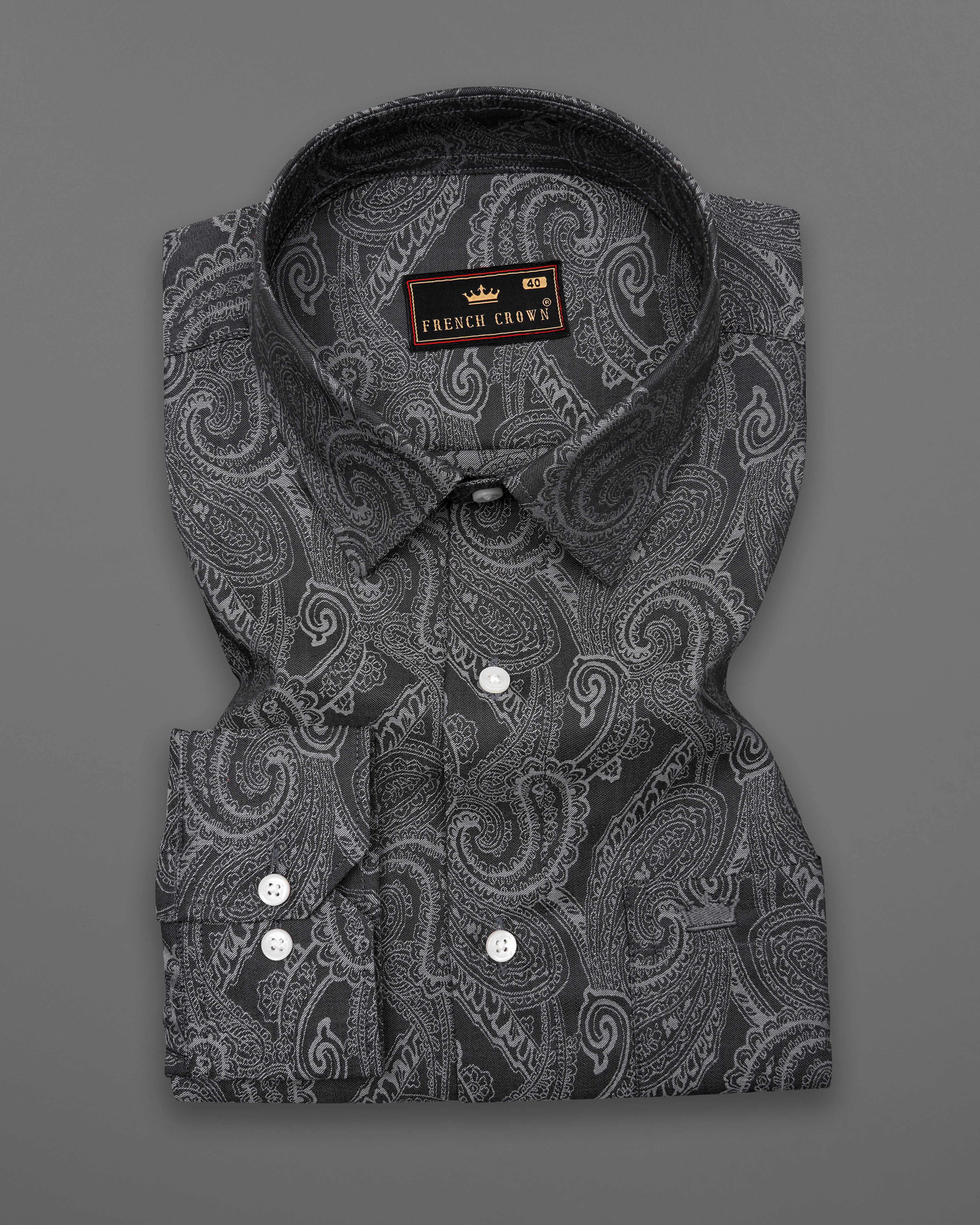  Dune with Topaz Gray Paisley Jacquard Textured Premium Giza Cotton Shirt  8657-38,8657-H-38,8657-39,8657-H-39,8657-40,8657-H-40,8657-42,8657-H-42,8657-44,8657-H-44,8657-46,8657-H-46,8657-48,8657-H-48,8657-50,8657-H-50,8657-52,8657-H-52