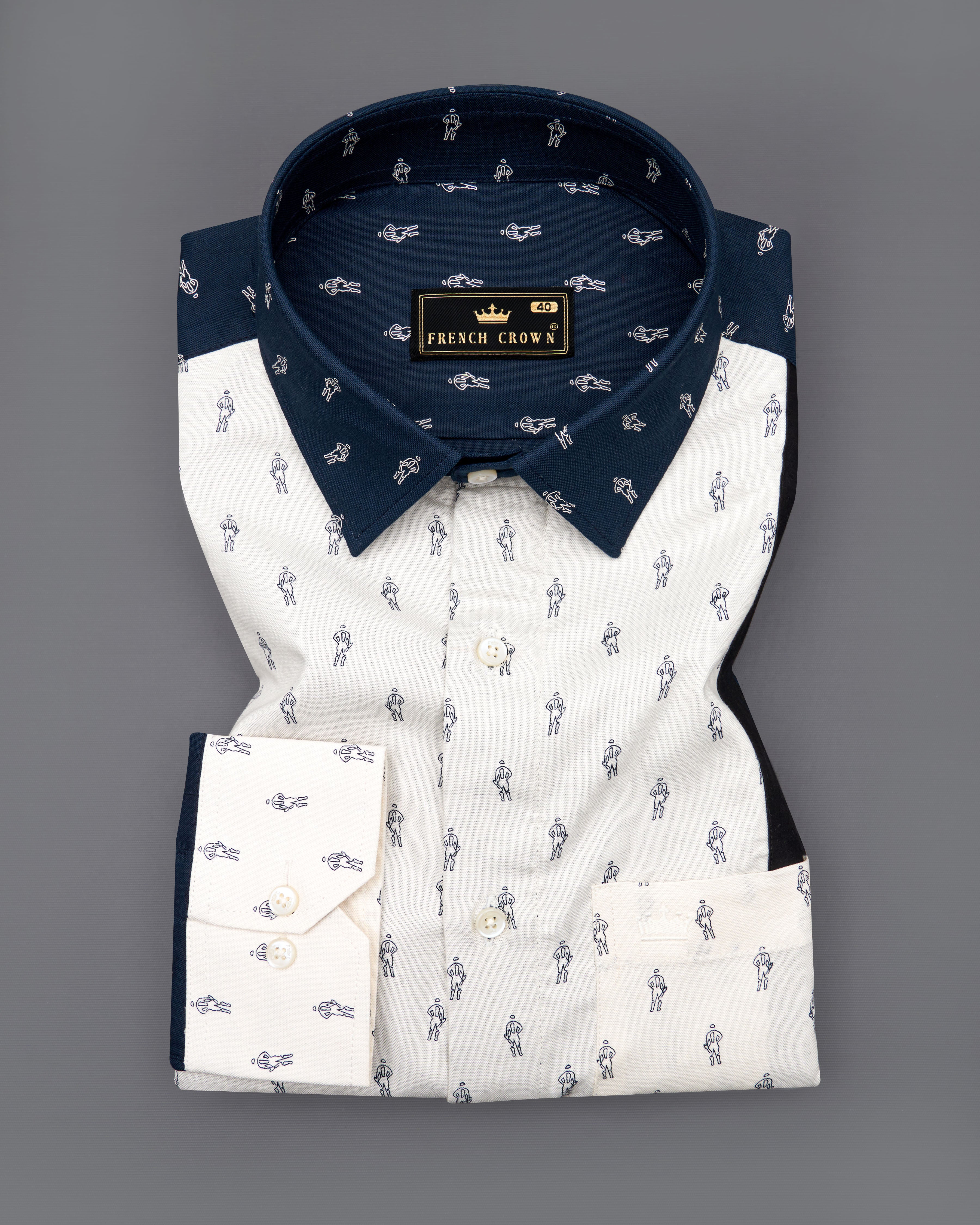 Firefly Blue with White Printed Royal Oxford Designer Shirt  8662-P415-38,8662-P415-H-38,8662-P415-39,8662-P415-H-39,8662-P415-40,8662-P415-H-40,8662-P415-42,8662-P415-H-42,8662-P415-44,8662-P415-H-44,8662-P415-46,8662-P415-H-46,8662-P415-48,8662-P415-H-48,8662-P415-50,8662-P415-H-50,8662-P415-52,8662-P415-H-52