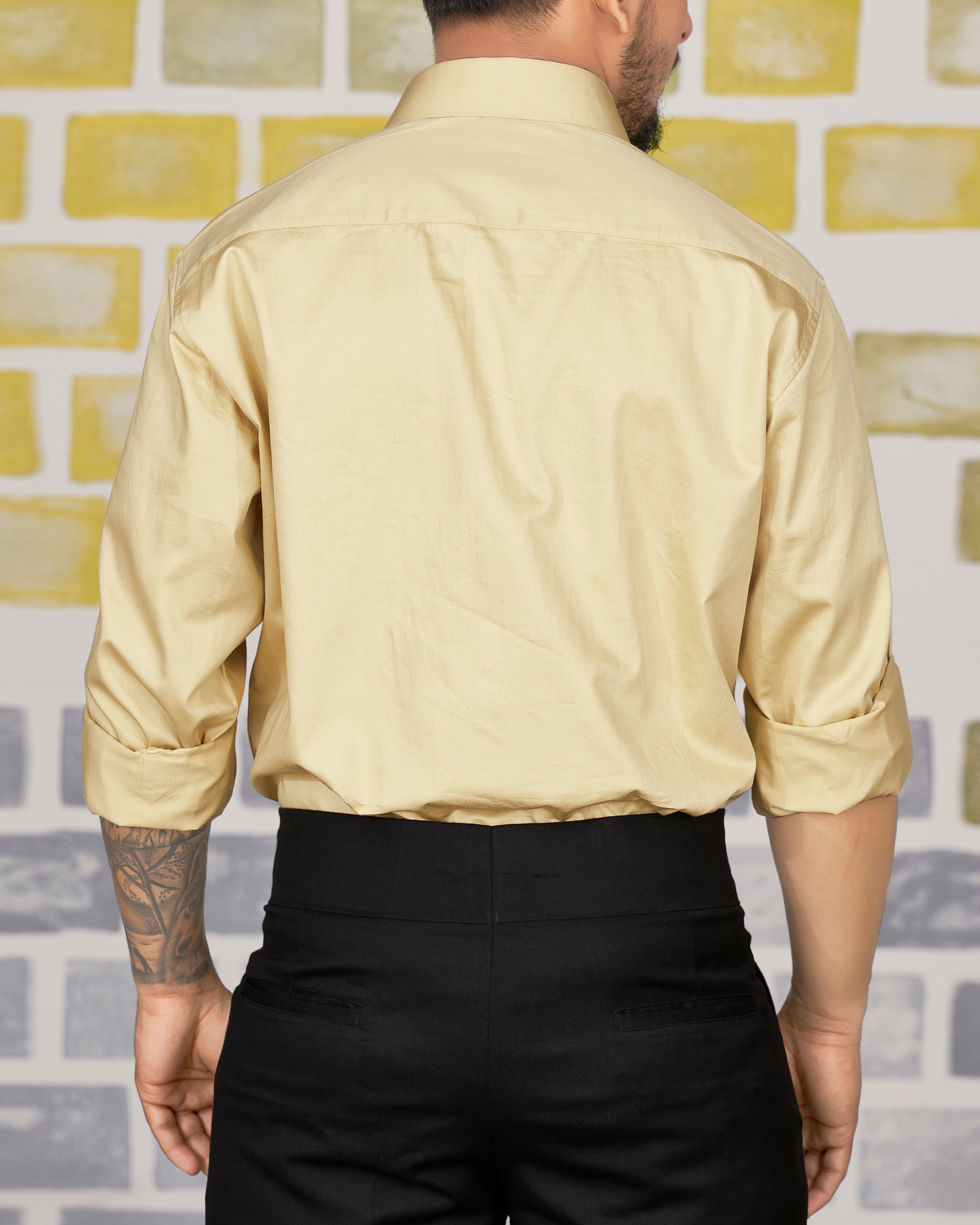 Sidecar Beige Subtle Sheen Snake Pleated Super Soft Premium Cotton Tuxedo Shirt