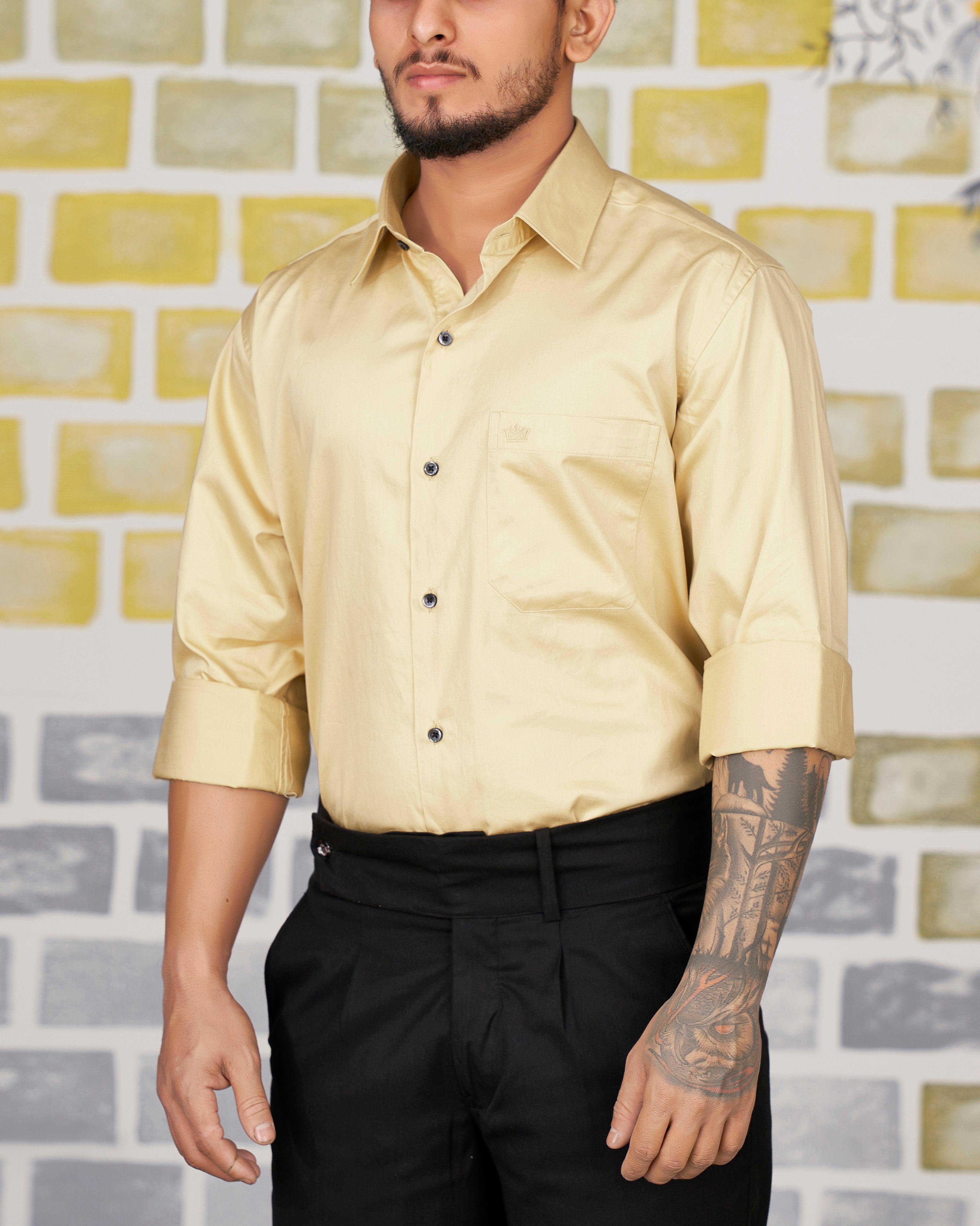 Springbud Beige Subtle Sheen Super Soft Premium Cotton Shirt