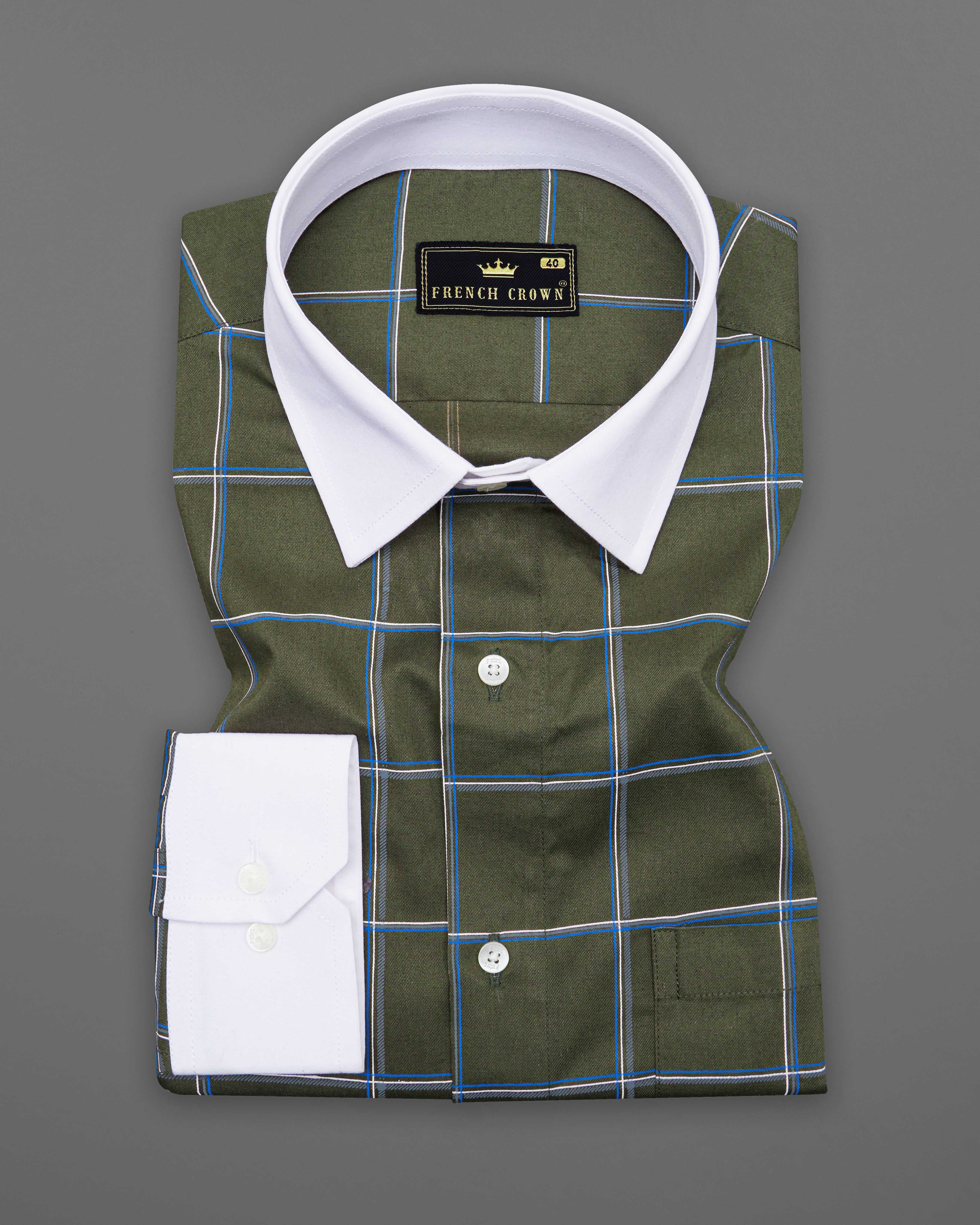 Taupe Green Windowpane with White Collar Royal Oxford Shirt  8716-WCC-38,8716-WCC-H-38,8716-WCC-39,8716-WCC-H-39,8716-WCC-40,8716-WCC-H-40,8716-WCC-42,8716-WCC-H-42,8716-WCC-44,8716-WCC-H-44,8716-WCC-46,8716-WCC-H-46,8716-WCC-48,8716-WCC-H-48,8716-WCC-50,8716-WCC-H-50,8716-WCC-52,8716-WCC-H-52