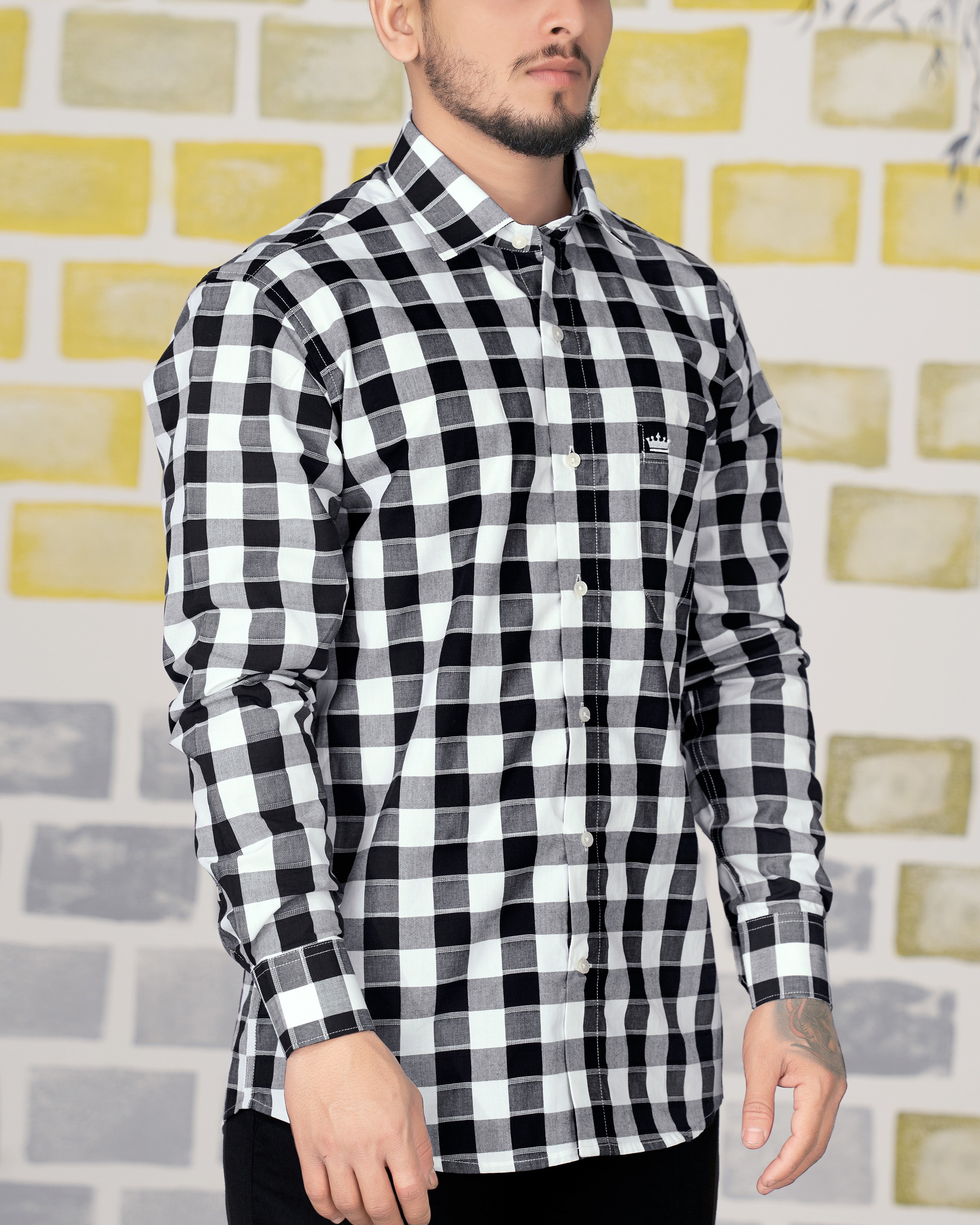 Jade Black and White Twill Checkered Premium Cotton Shirt