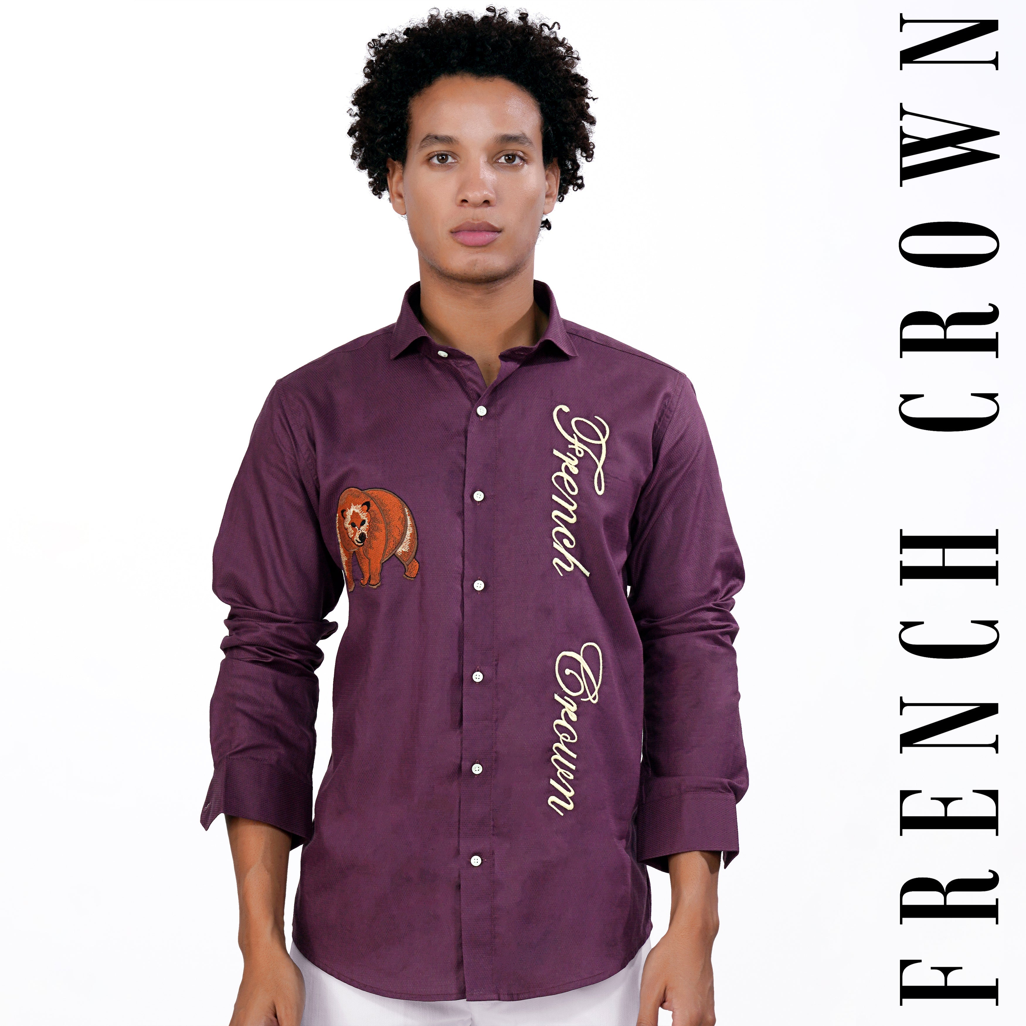 Plum Purple Embroidered Casual Textured Premium Cotton Shirt For Men