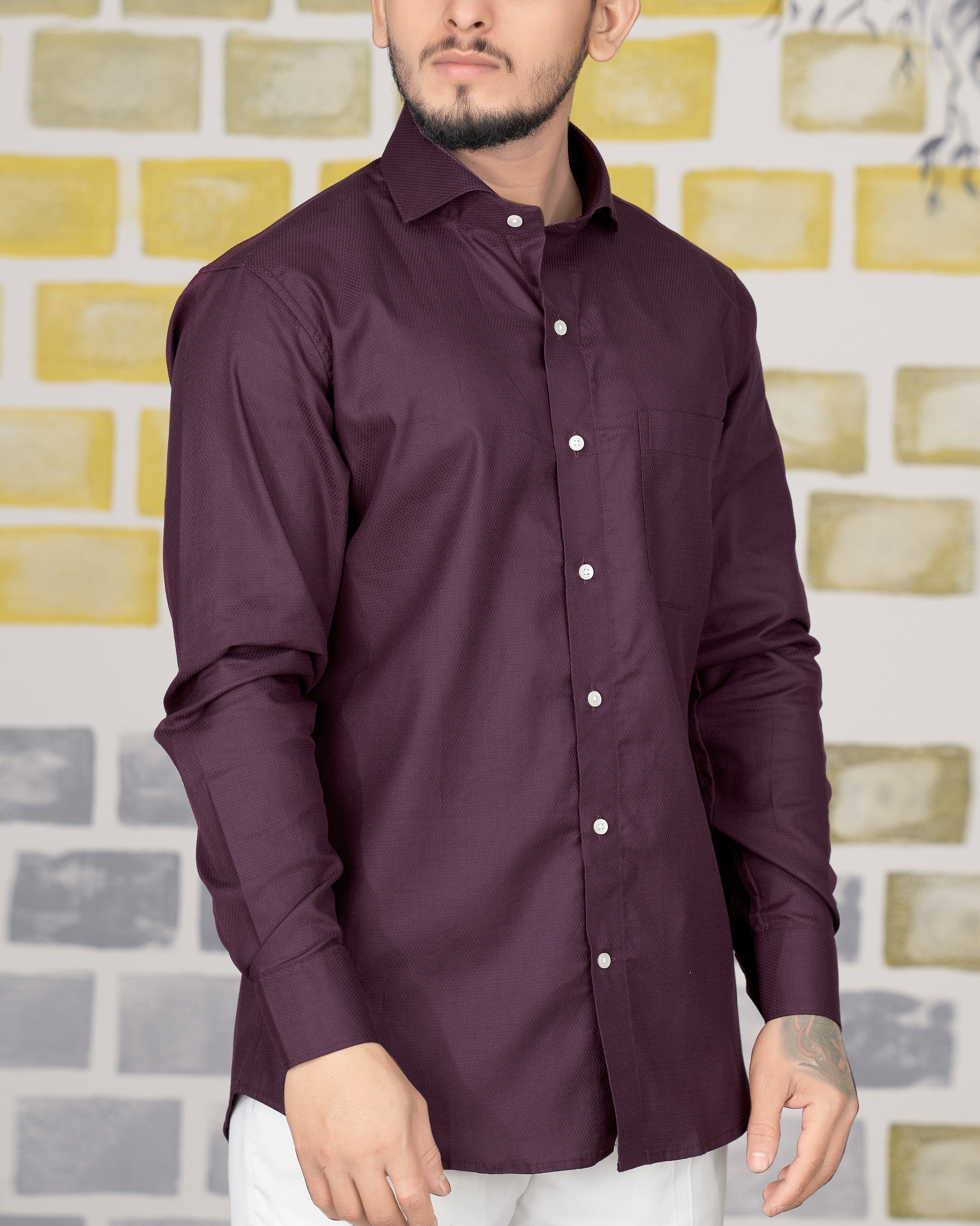 Thunder Maroon Dobby Textured Premium Giza Cotton Shirt