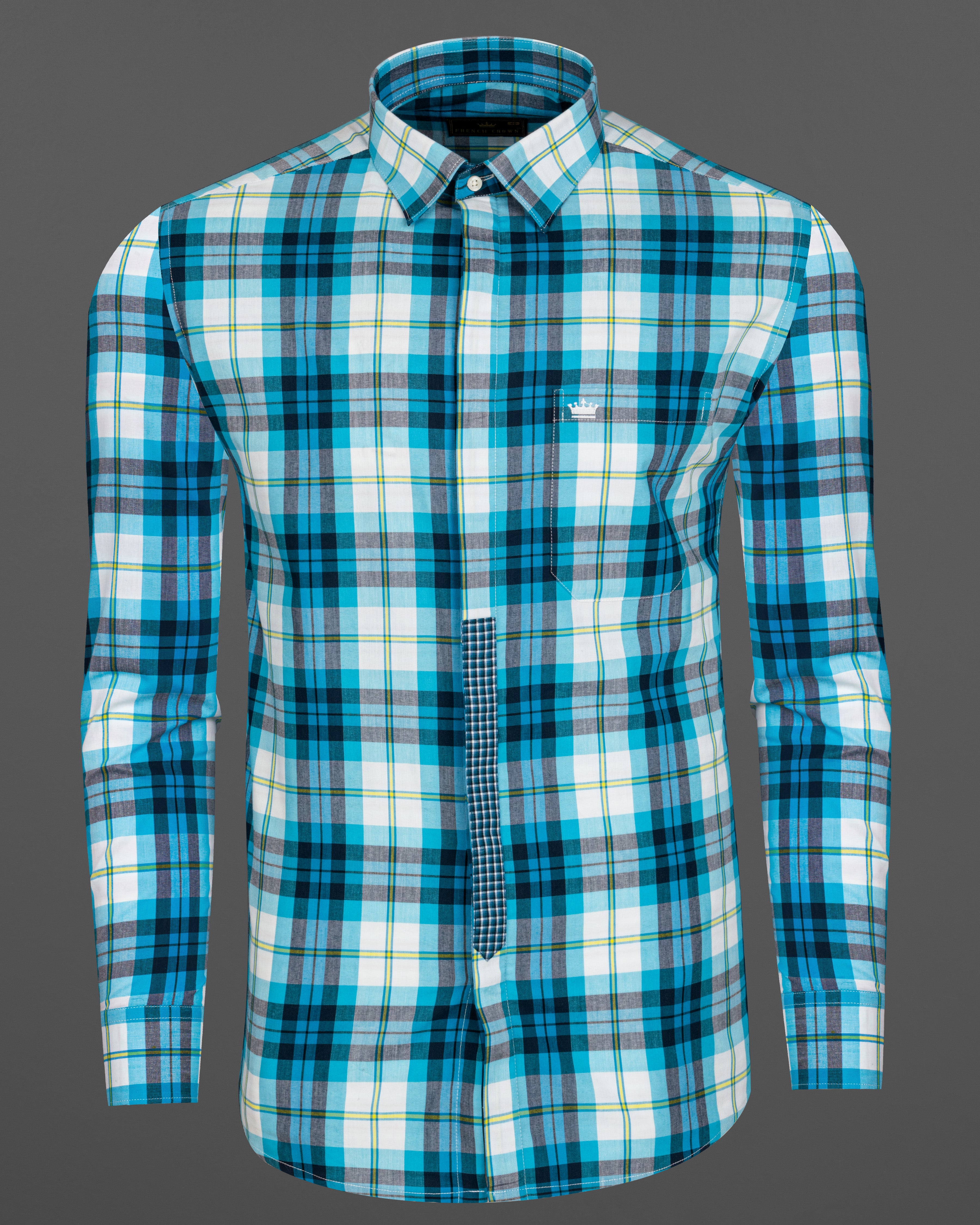 Cerulean Blue with White and Mirage Black Plaid Premium Cotton Designer Shirt  8732-P71-38,8732-P71-H-38,8732-P71-39,8732-P71-H-39,8732-P71-40,8732-P71-H-40,8732-P71-42,8732-P71-H-42,8732-P71-44,8732-P71-H-44,8732-P71-46,8732-P71-H-46,8732-P71-48,8732-P71-H-48,8732-P71-50,8732-P71-H-50,8732-P71-52,8732-P71-H-52