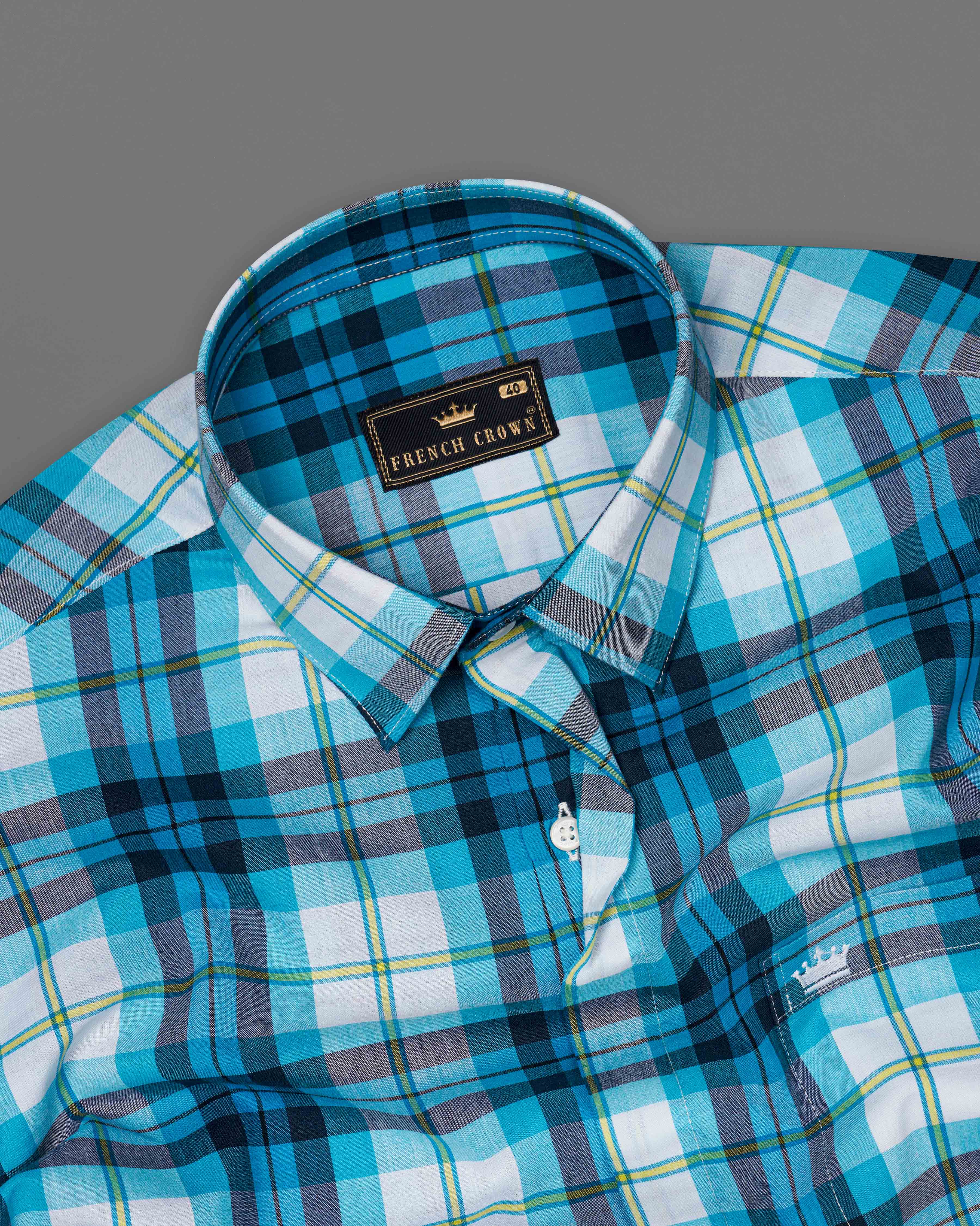 Cerulean Blue with White and Mirage Black Plaid Premium Cotton Designer Shirt  8732-P71-38,8732-P71-H-38,8732-P71-39,8732-P71-H-39,8732-P71-40,8732-P71-H-40,8732-P71-42,8732-P71-H-42,8732-P71-44,8732-P71-H-44,8732-P71-46,8732-P71-H-46,8732-P71-48,8732-P71-H-48,8732-P71-50,8732-P71-H-50,8732-P71-52,8732-P71-H-52