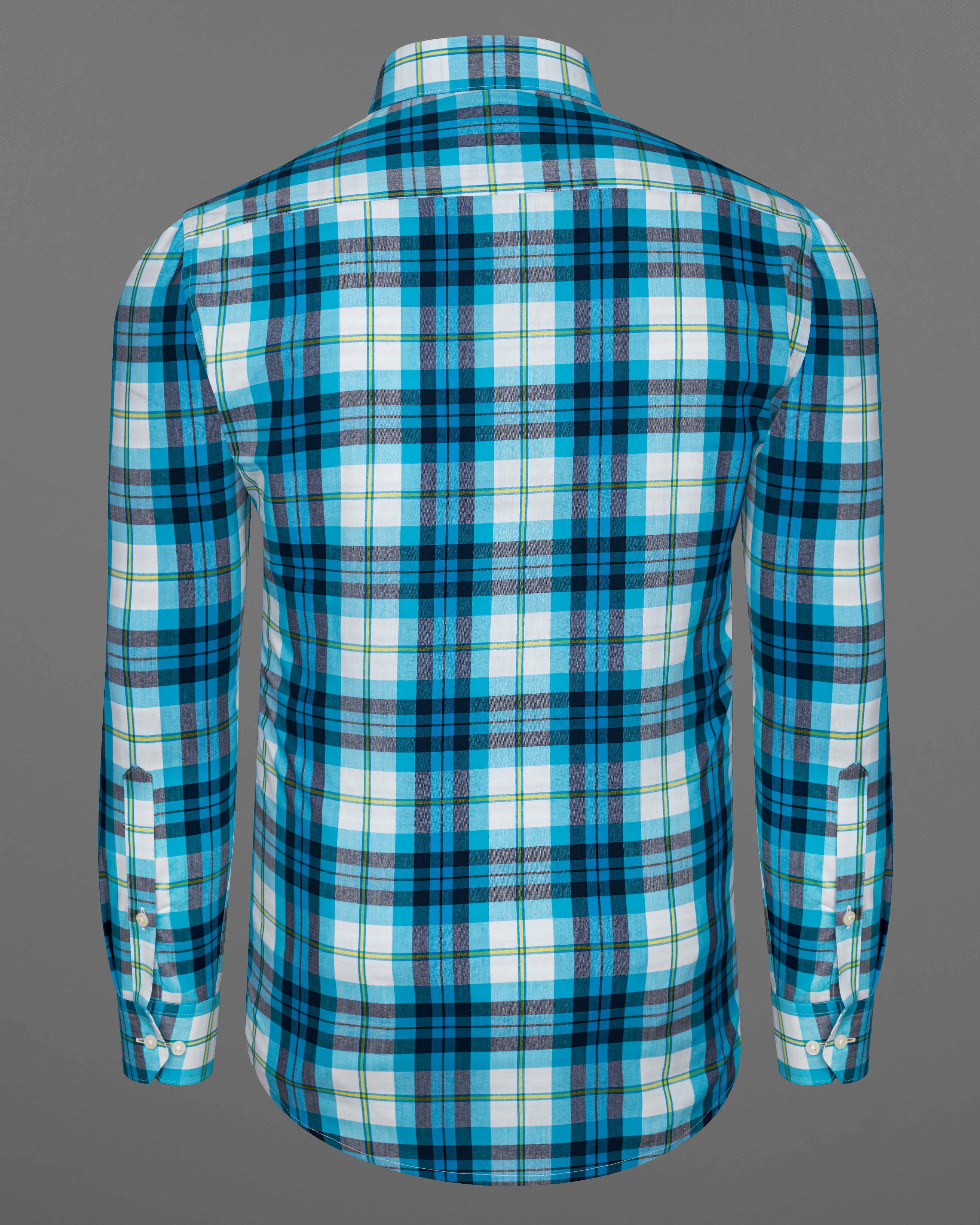 Cerulean Blue with White and Mirage Black Plaid Premium Cotton Designer Shirt  8732-P71-38,8732-P71-H-38,8732-P71-39,8732-P71-H-39,8732-P71-40,8732-P71-H-40,8732-P71-42,8732-P71-H-42,8732-P71-44,8732-P71-H-44,8732-P71-46,8732-P71-H-46,8732-P71-48,8732-P71-H-48,8732-P71-50,8732-P71-H-50,8732-P71-52,8732-P71-H-52