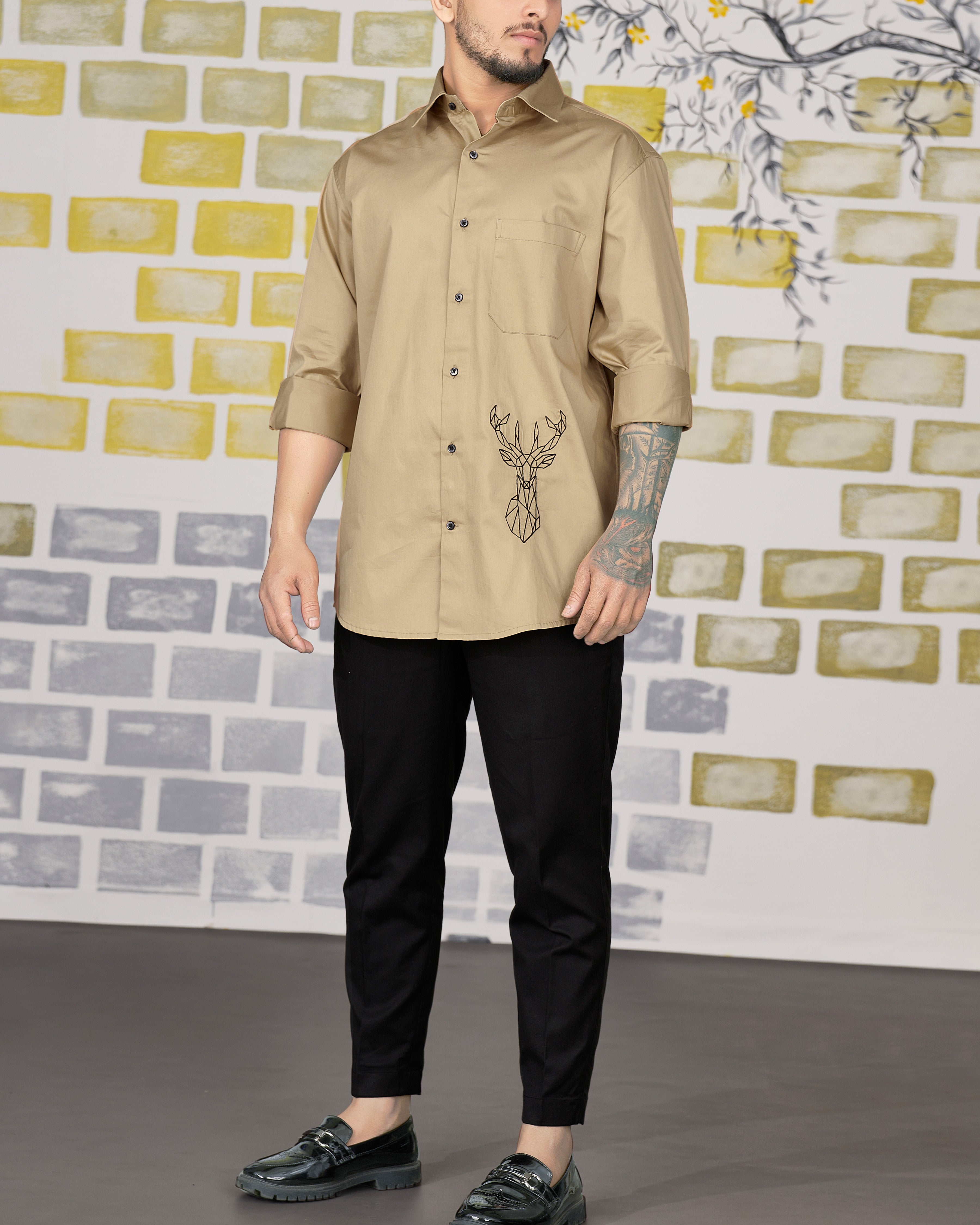 Bronco Brown with Deer Subtle Sheen Embroidered Super Soft Premium Cotton Designer Shirt 8733-BLK-E011-38, 8733-BLK-E011-H-38, 8733-BLK-E011-39, 8733-BLK-E011-H-39, 8733-BLK-E011-40, 8733-BLK-E011-H-40, 8733-BLK-E011-42, 8733-BLK-E011-H-42, 8733-BLK-E011-44, 8733-BLK-E011-H-44, 8733-BLK-E011-46, 8733-BLK-E011-H-46, 8733-BLK-E011-48, 8733-BLK-E011-H-48, 8733-BLK-E011-50, 8733-BLK-E011-H-50, 8733-BLK-E011-52, 8733-BLK-E011-H-52