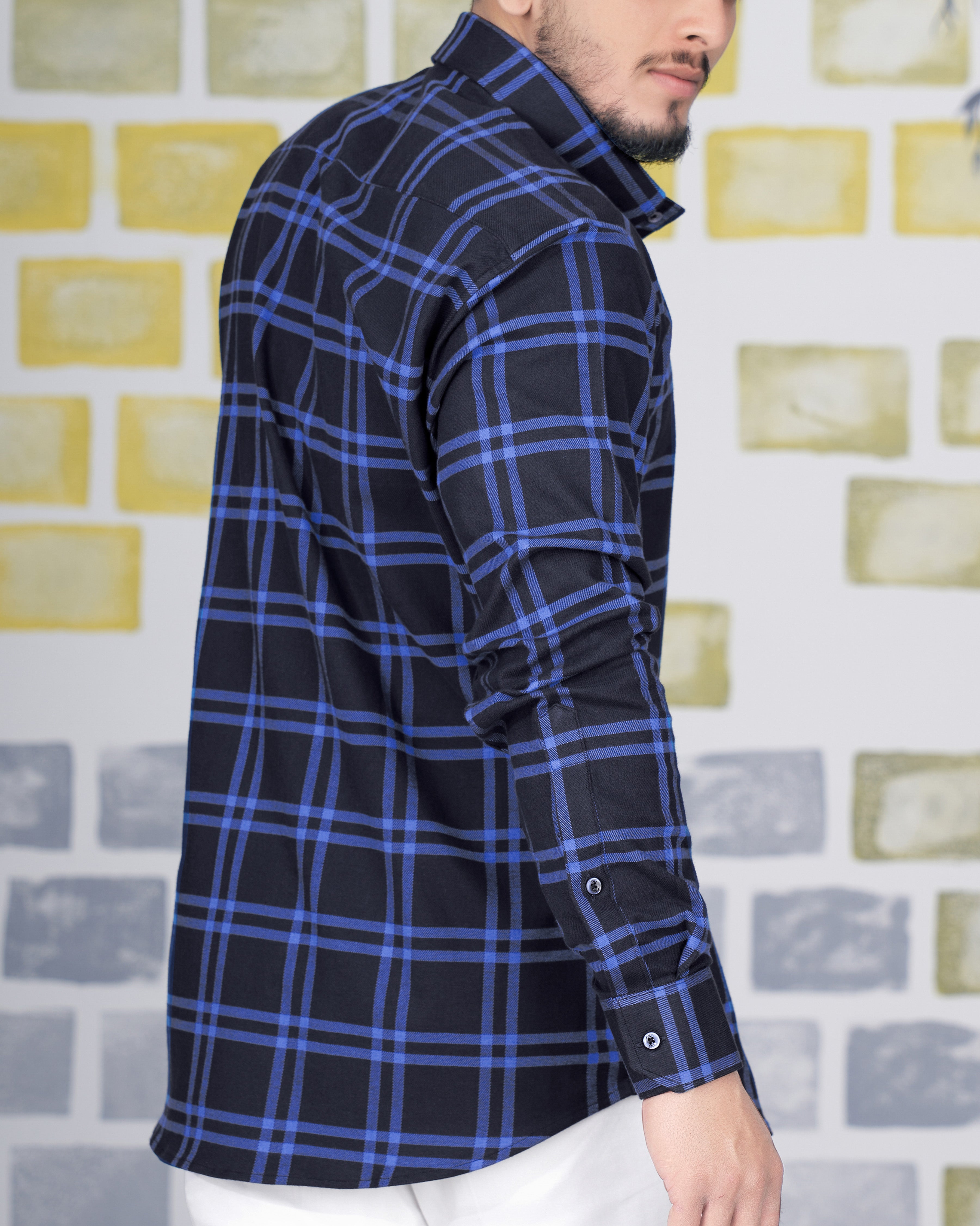 Baltic Navy Blue with Waikawa Blue Plaid Flannel Shirt