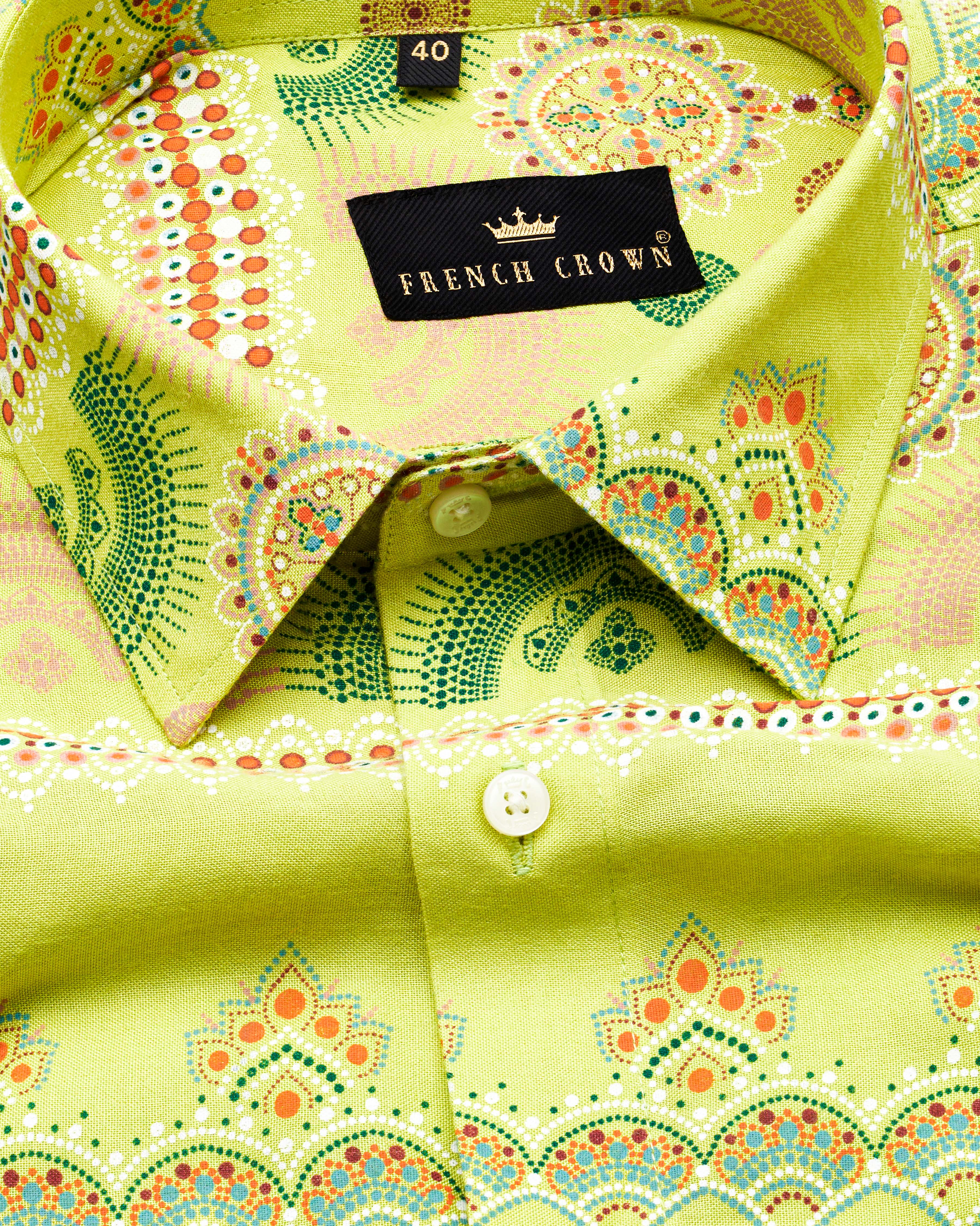 Arylide Green Bohemian Printed Premium Tencel Shirt  8741-38,8741-H-38,8741-39,8741-H-39,8741-40,8741-H-40,8741-42,8741-H-42,8741-44,8741-H-44,8741-46,8741-H-46,8741-48,8741-H-48,8741-50,8741-H-50,8741-52,8741-H-52