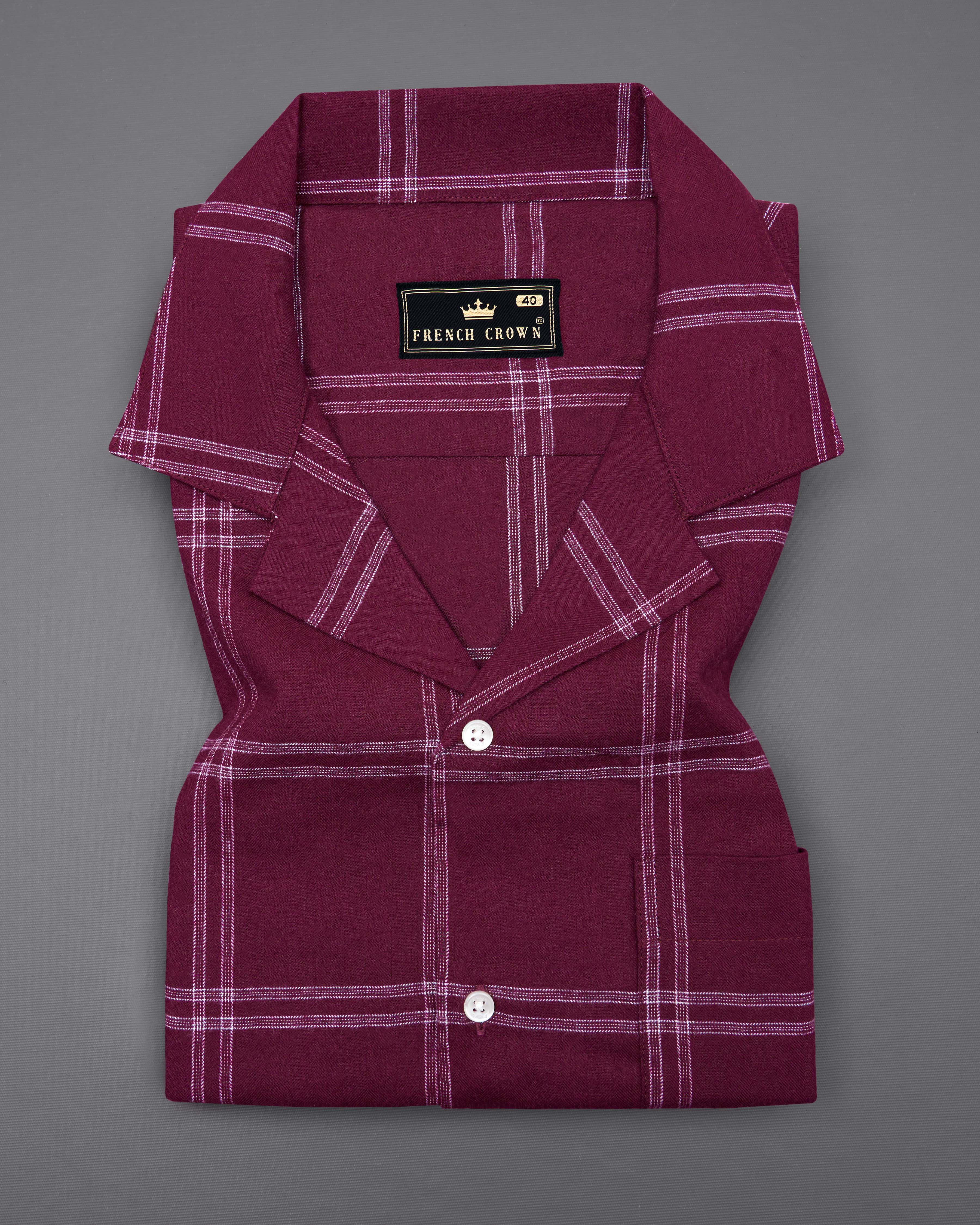 Barossa Maroon checkered half sleeve Flannel Shirt  8742-CC-38,8742-CC-H-38,8742-CC-39,8742-CC-H-39,8742-CC-40,8742-CC-H-40,8742-CC-42,8742-CC-H-42,8742-CC-44,8742-CC-H-44,8742-CC-46,8742-CC-H-46,8742-CC-48,8742-CC-H-48,8742-CC-50,8742-CC-H-50,8742-CC-52,8742-CC-H-52