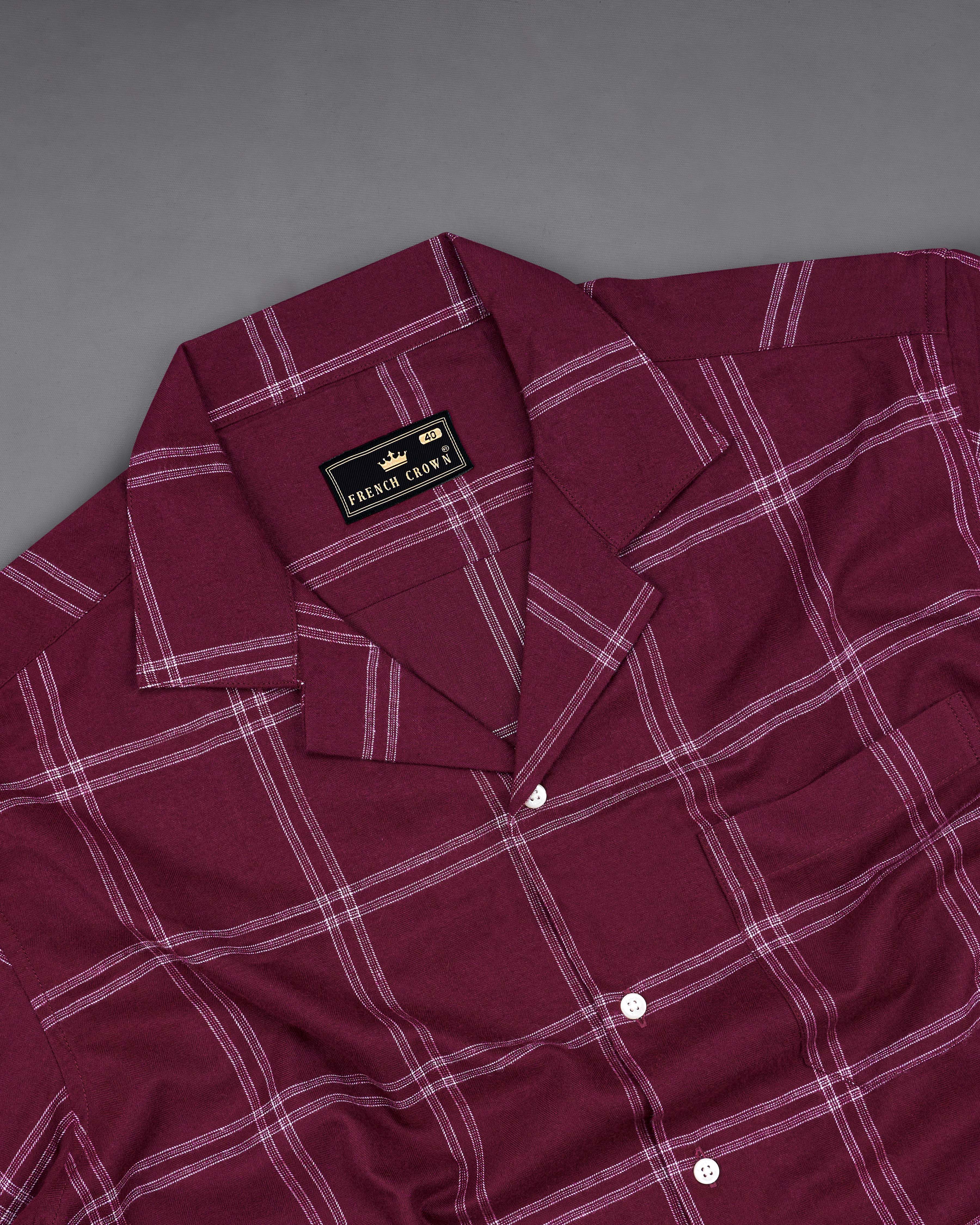 Barossa Maroon checkered half sleeve Flannel Shirt  8742-CC-38,8742-CC-H-38,8742-CC-39,8742-CC-H-39,8742-CC-40,8742-CC-H-40,8742-CC-42,8742-CC-H-42,8742-CC-44,8742-CC-H-44,8742-CC-46,8742-CC-H-46,8742-CC-48,8742-CC-H-48,8742-CC-50,8742-CC-H-50,8742-CC-52,8742-CC-H-52