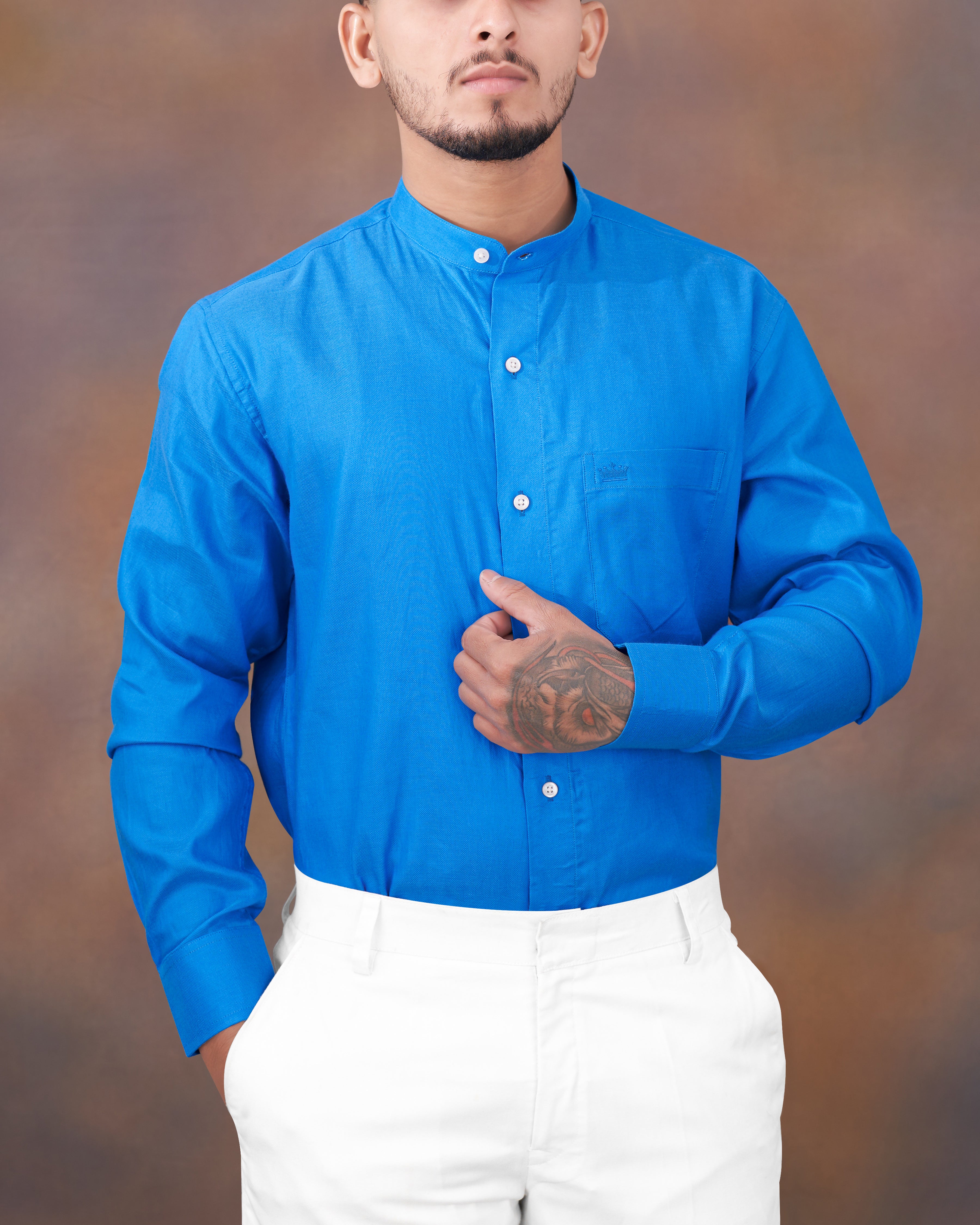 Radiance Blue Dobby Textured Premium Giza Cotton Shirt