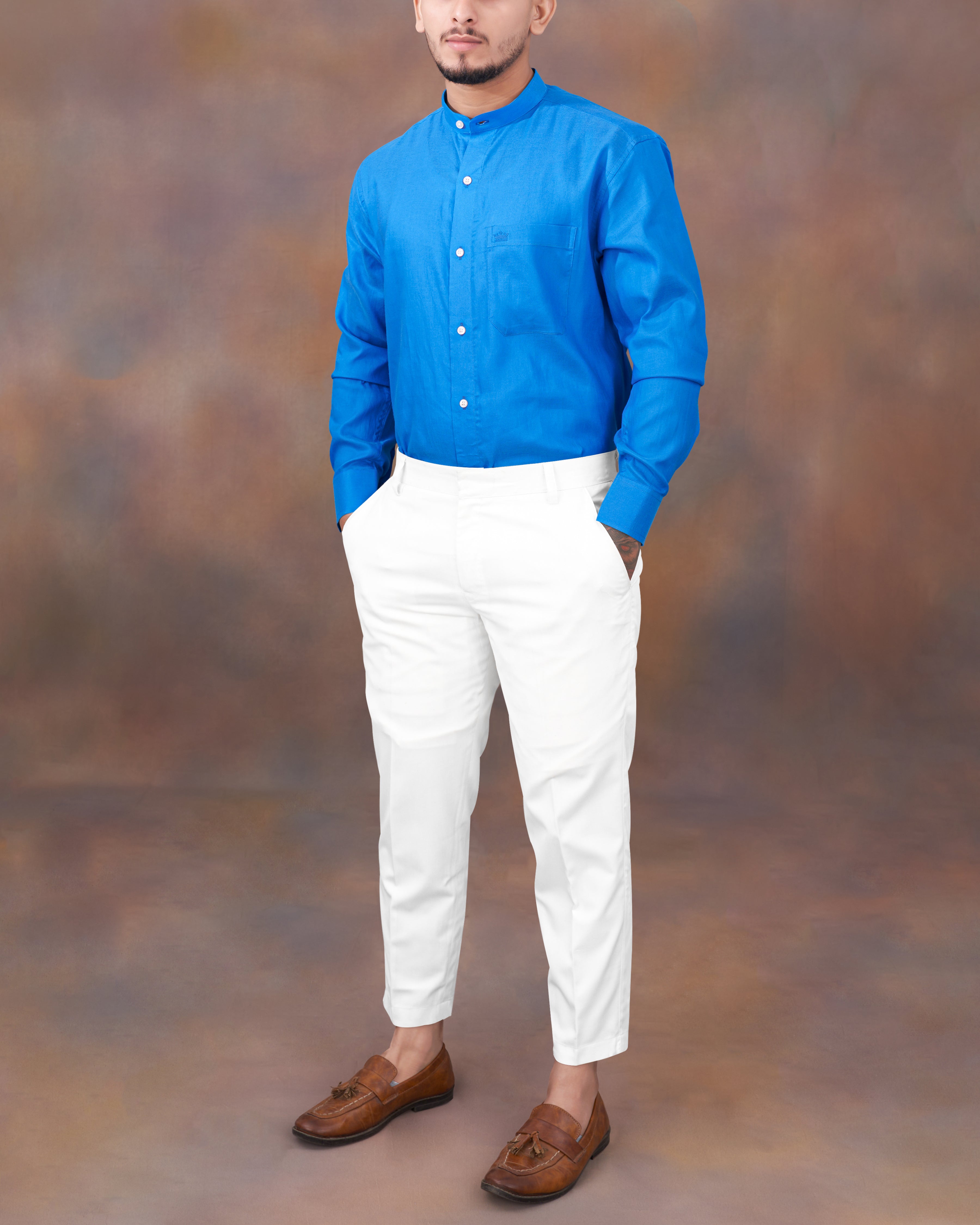 Radiance Blue Dobby Textured Premium Giza Cotton Shirt