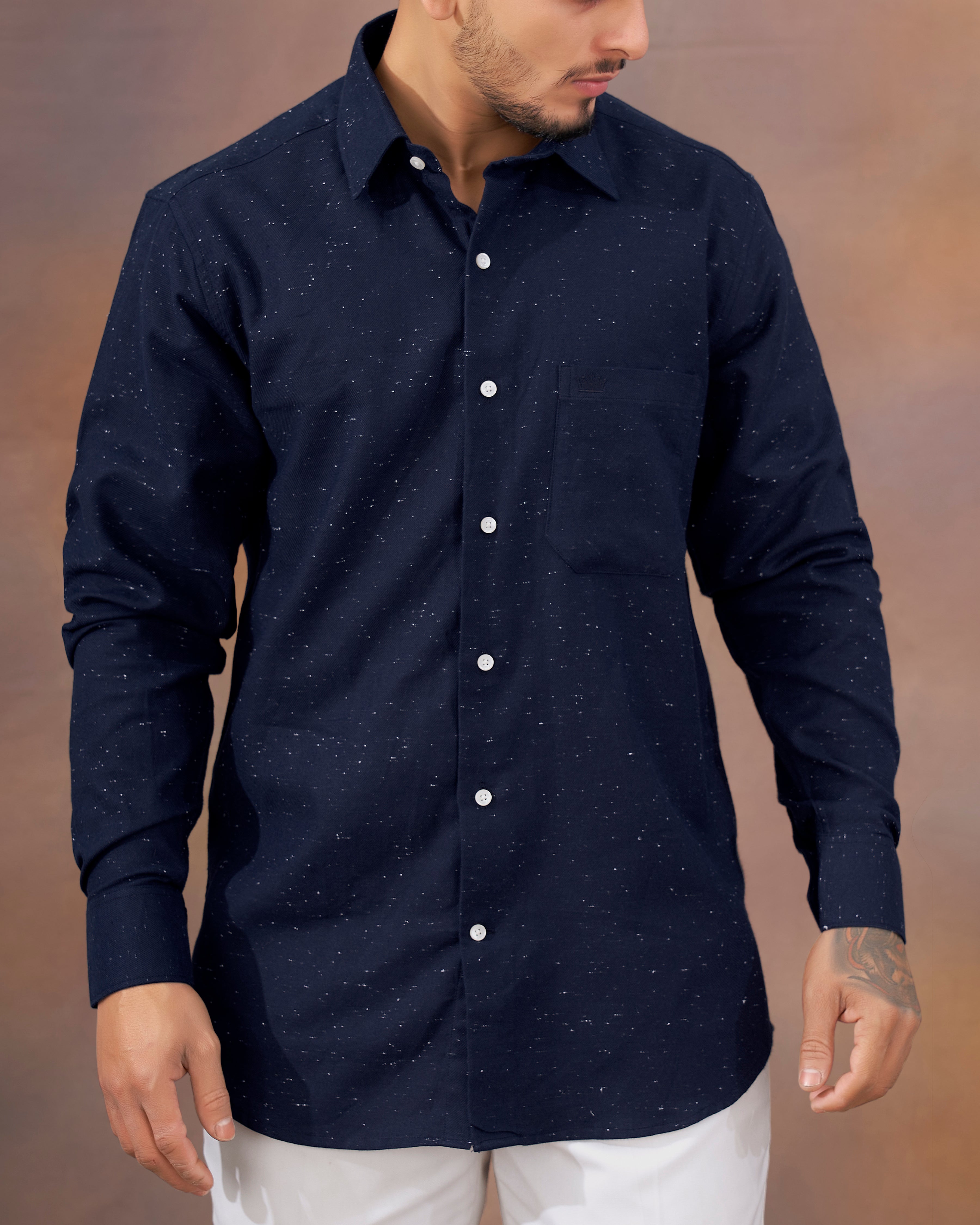 Mirage Navy Blue with Bright White Twill Premium Cotton Shirt