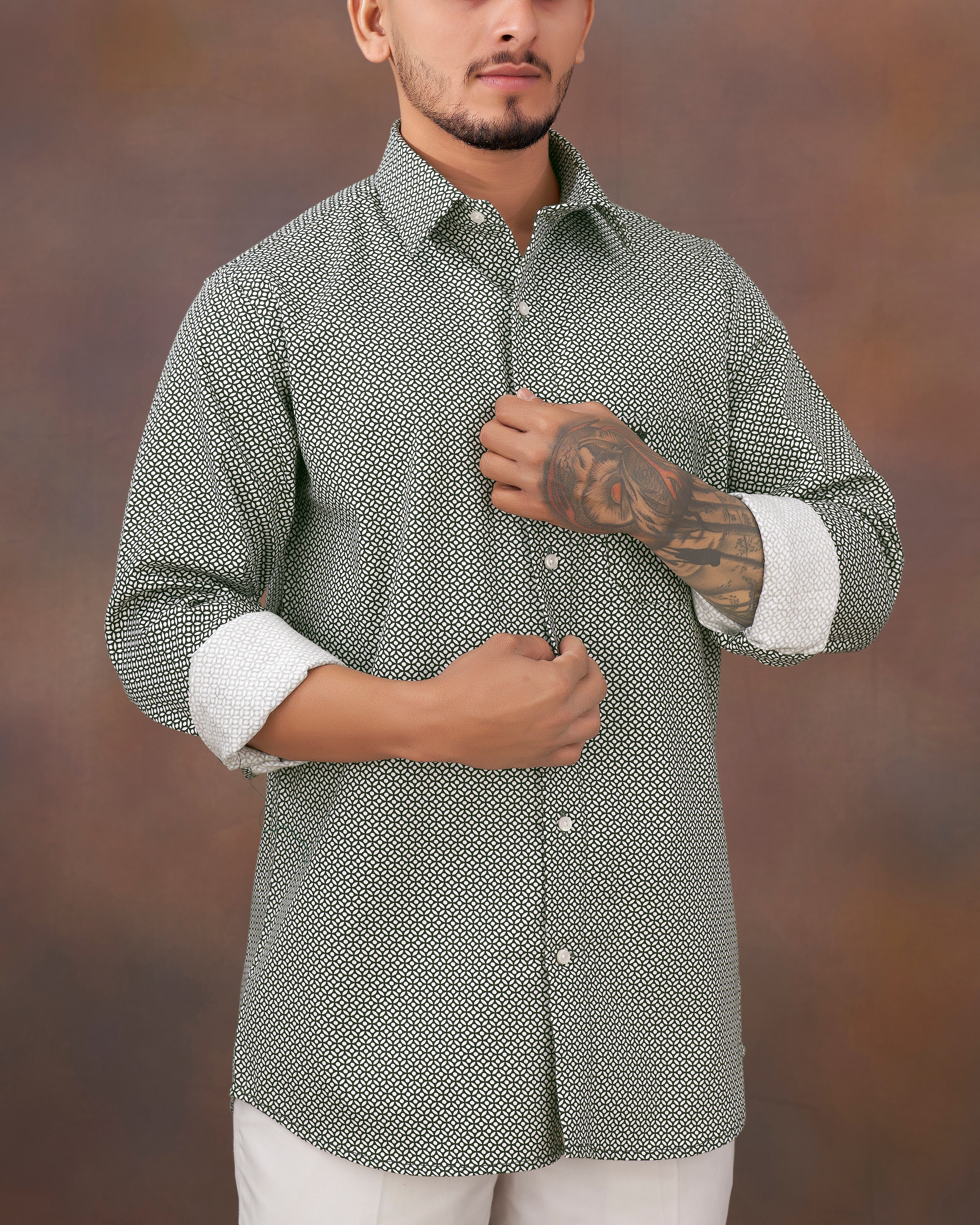 Timber Green and Harp White Heavyweight Royal Oxford Shirt