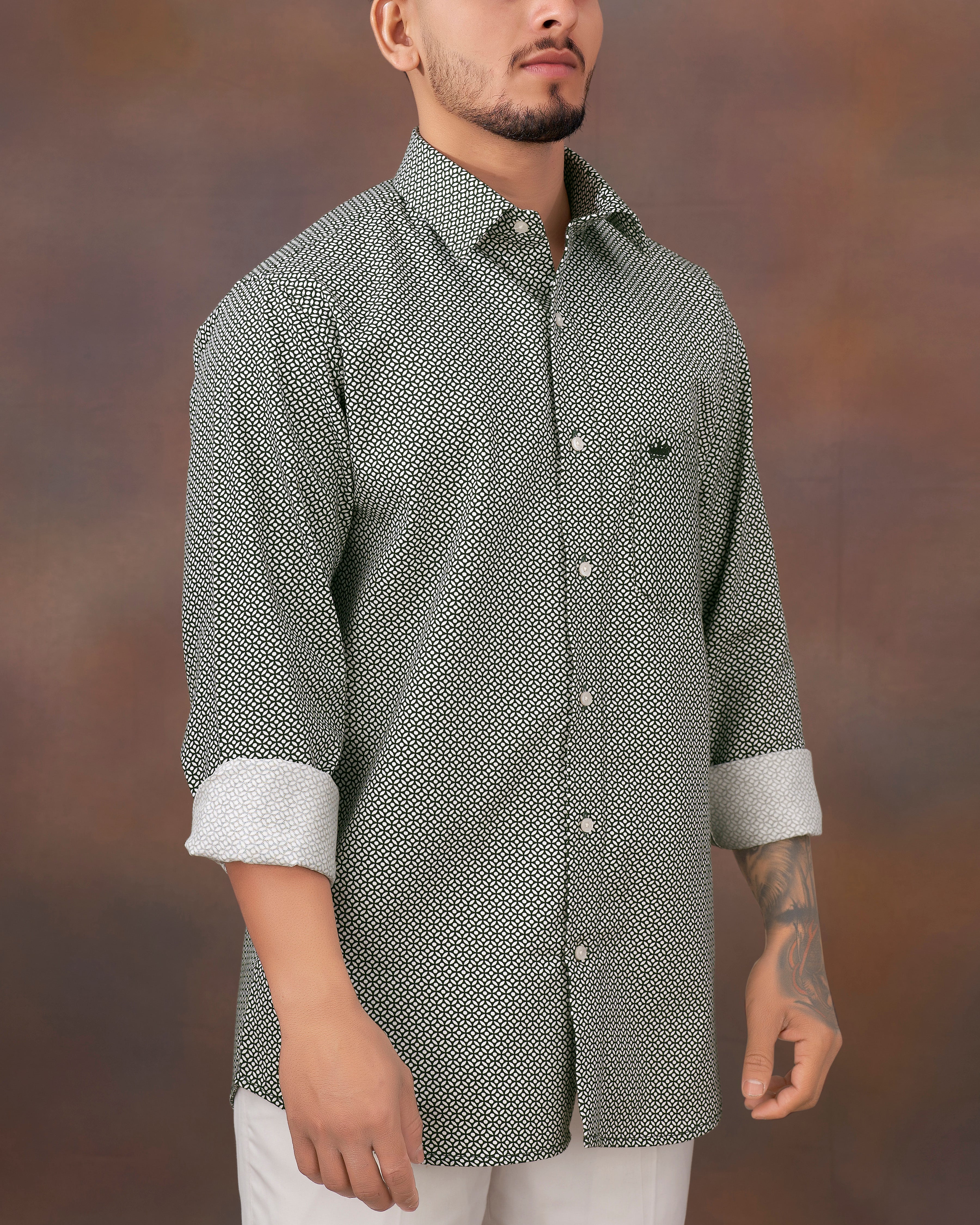 Timber Green and Harp White Heavyweight Royal Oxford Shirt